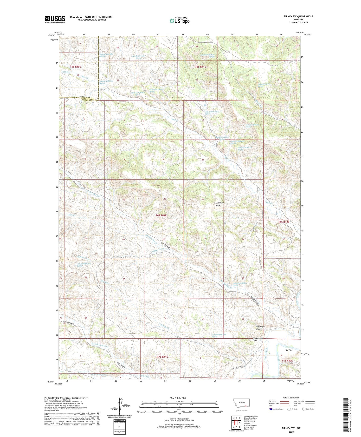 Birney SW Montana US Topo Map Image