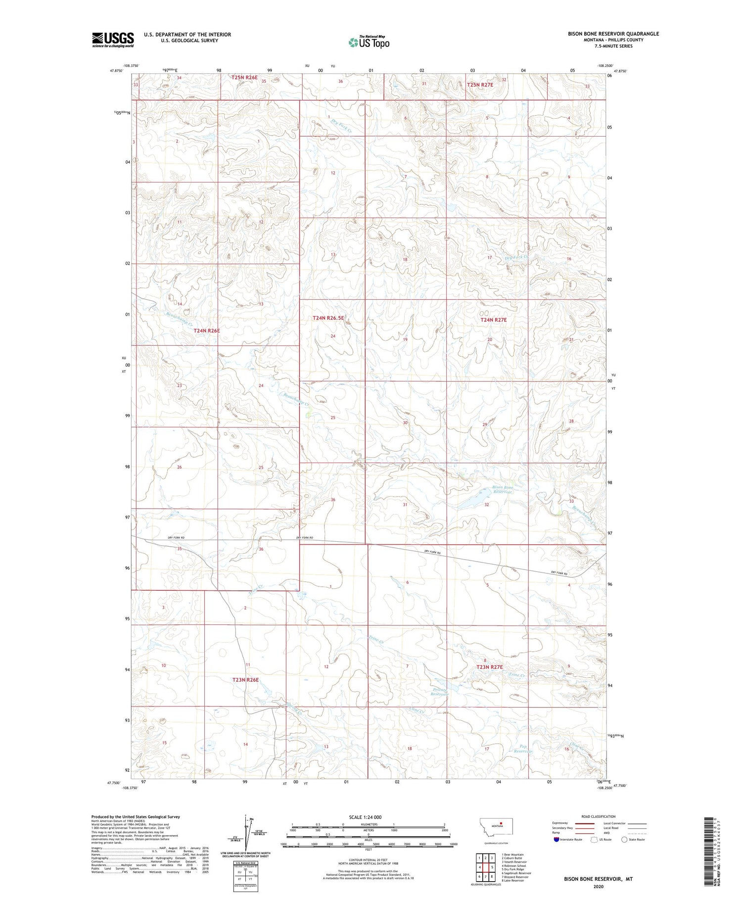 Bison Bone Reservoir Montana US Topo Map Image