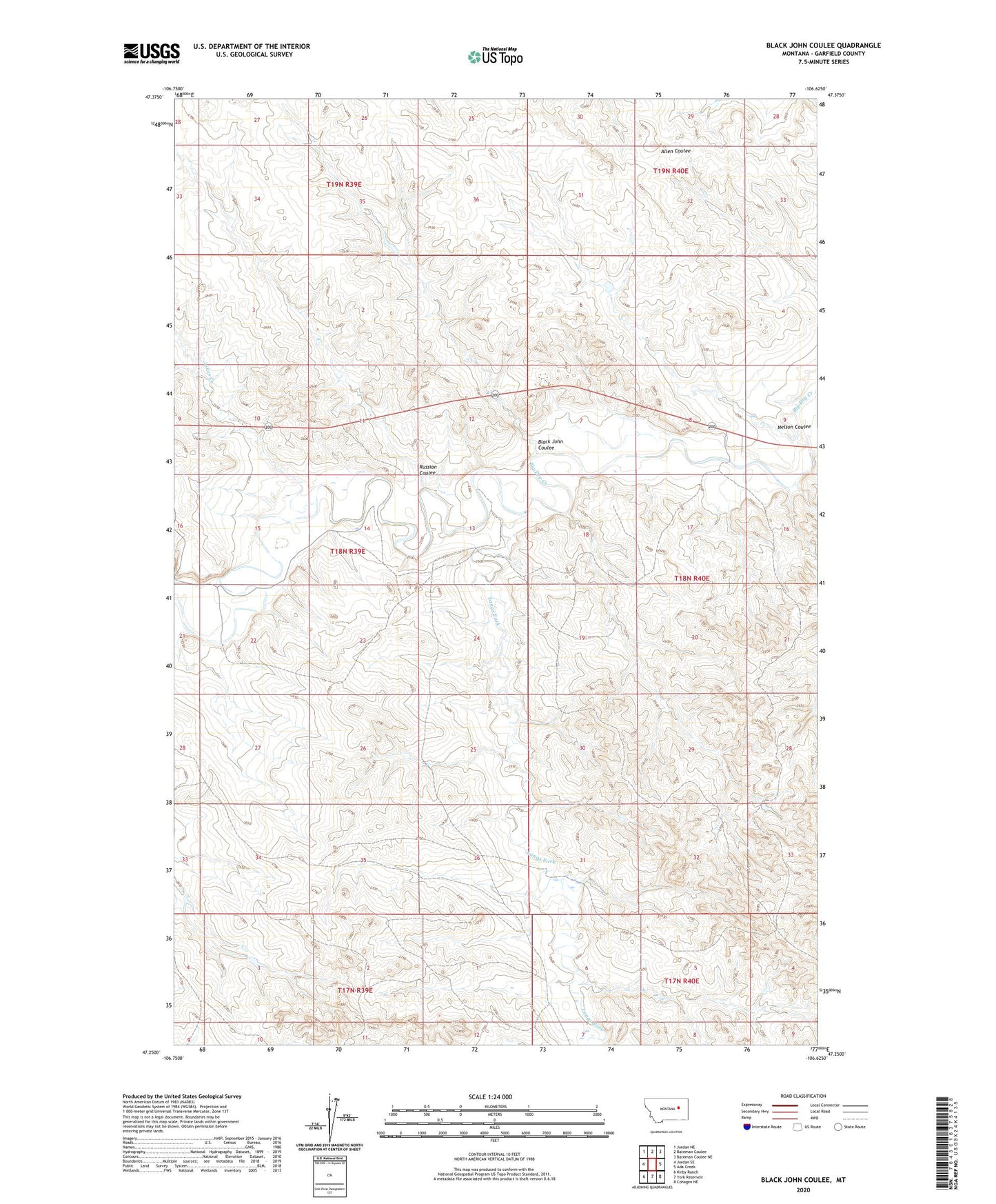 Black John Coulee Montana US Topo Map Image