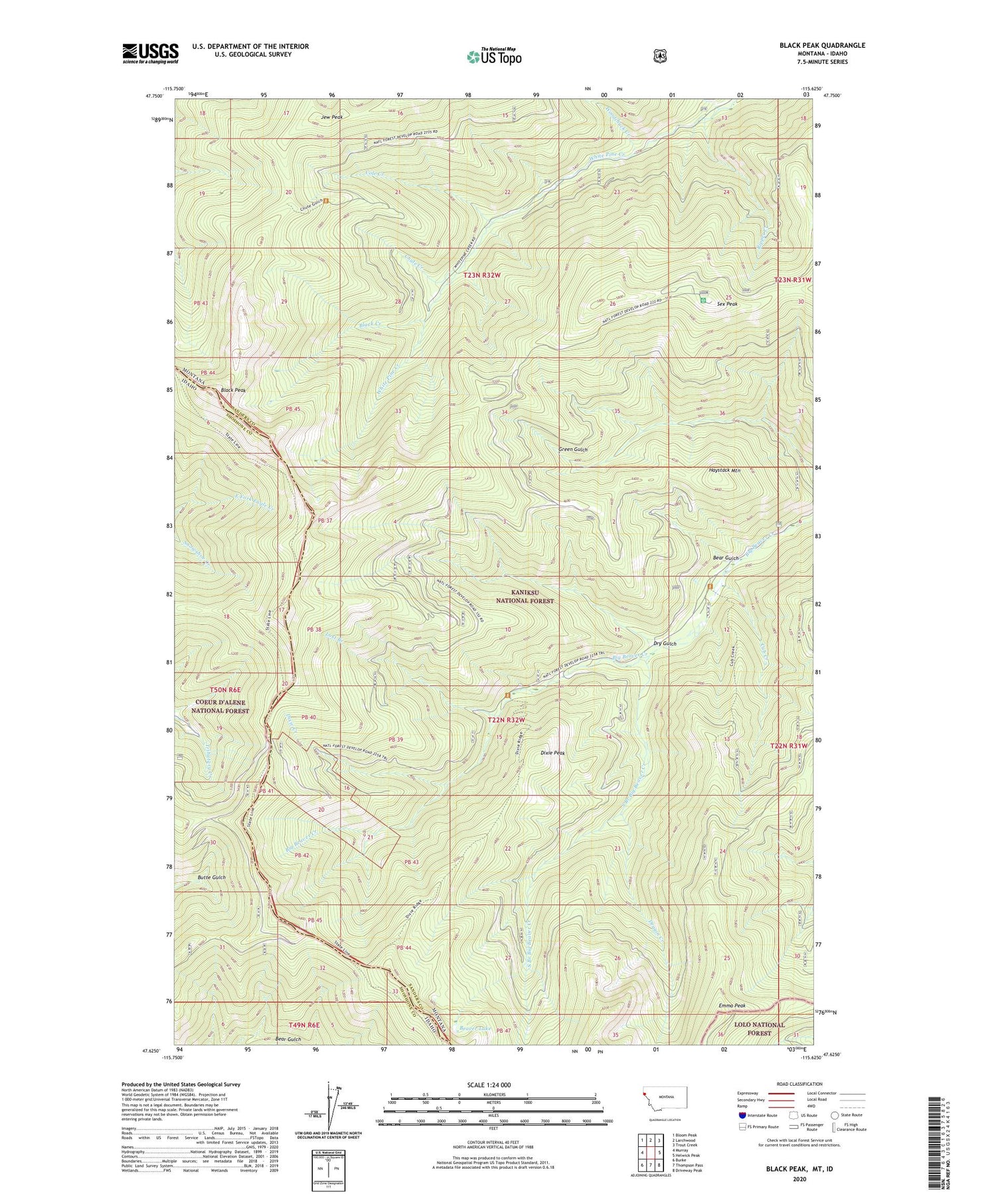 Black Peak Montana US Topo Map Image