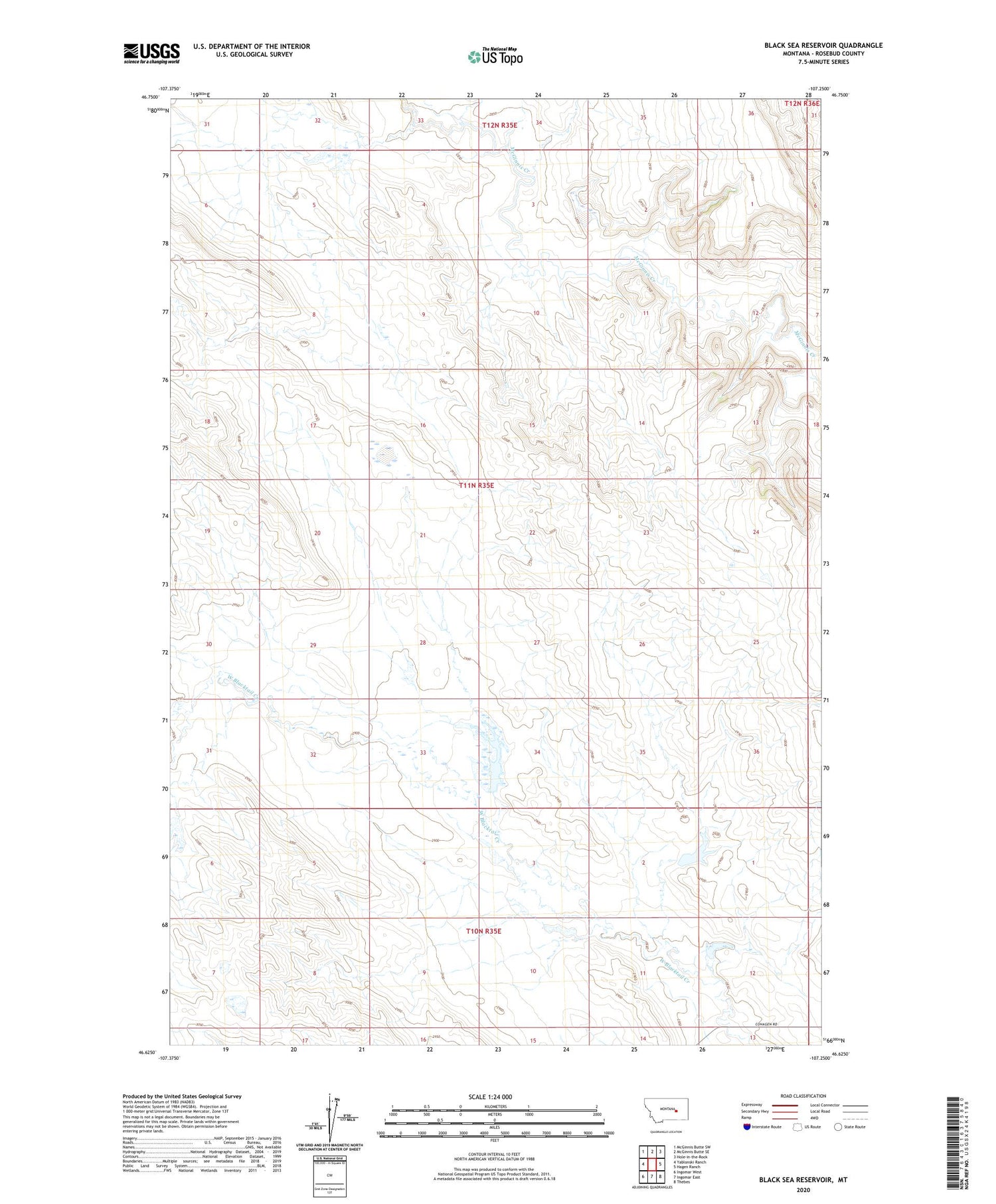 Black Sea Reservoir Montana US Topo Map Image