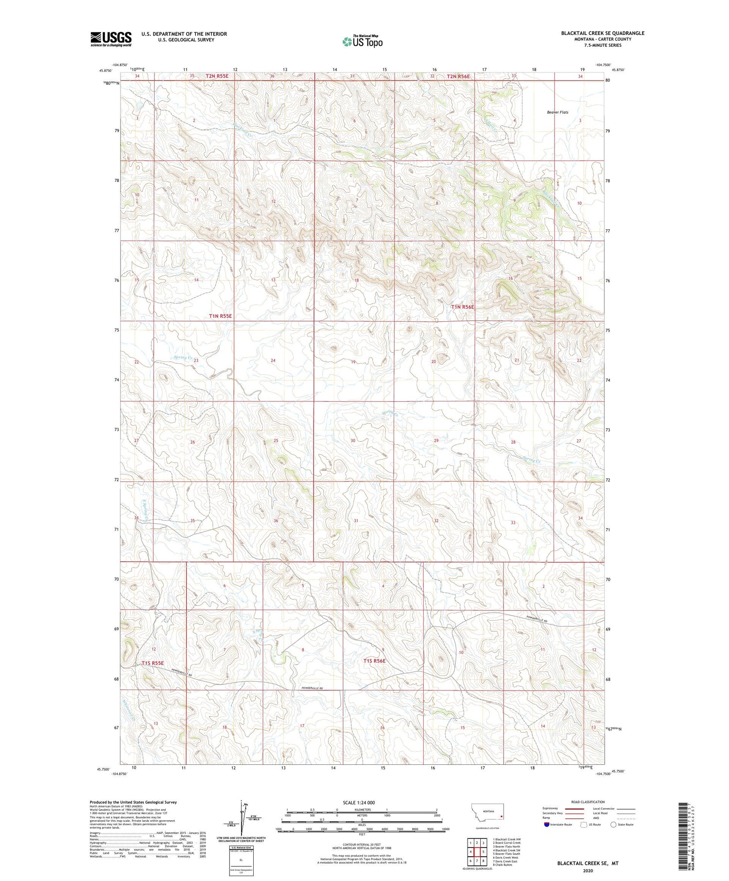 Blacktail Creek SE Montana US Topo Map Image