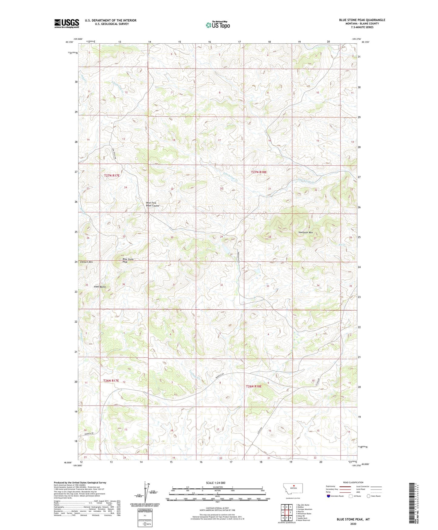 Blue Stone Peak Montana US Topo Map Image
