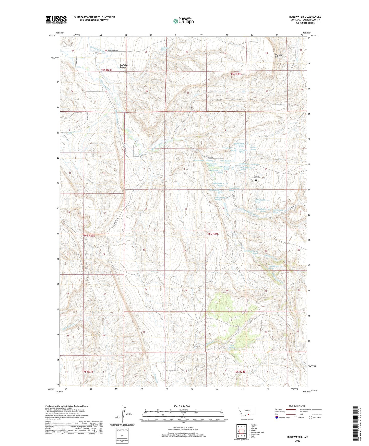 Bluewater Montana US Topo Map Image