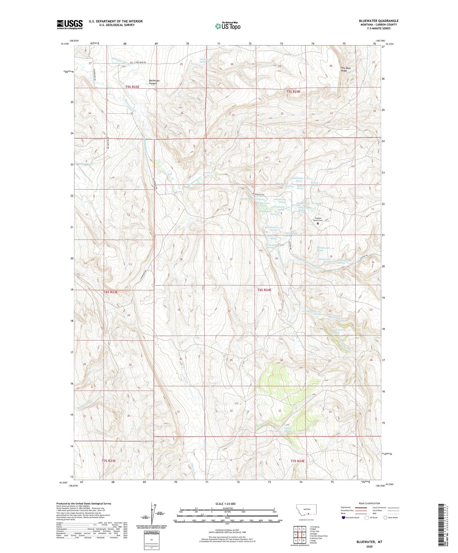 Bluewater Montana US Topo Map Image