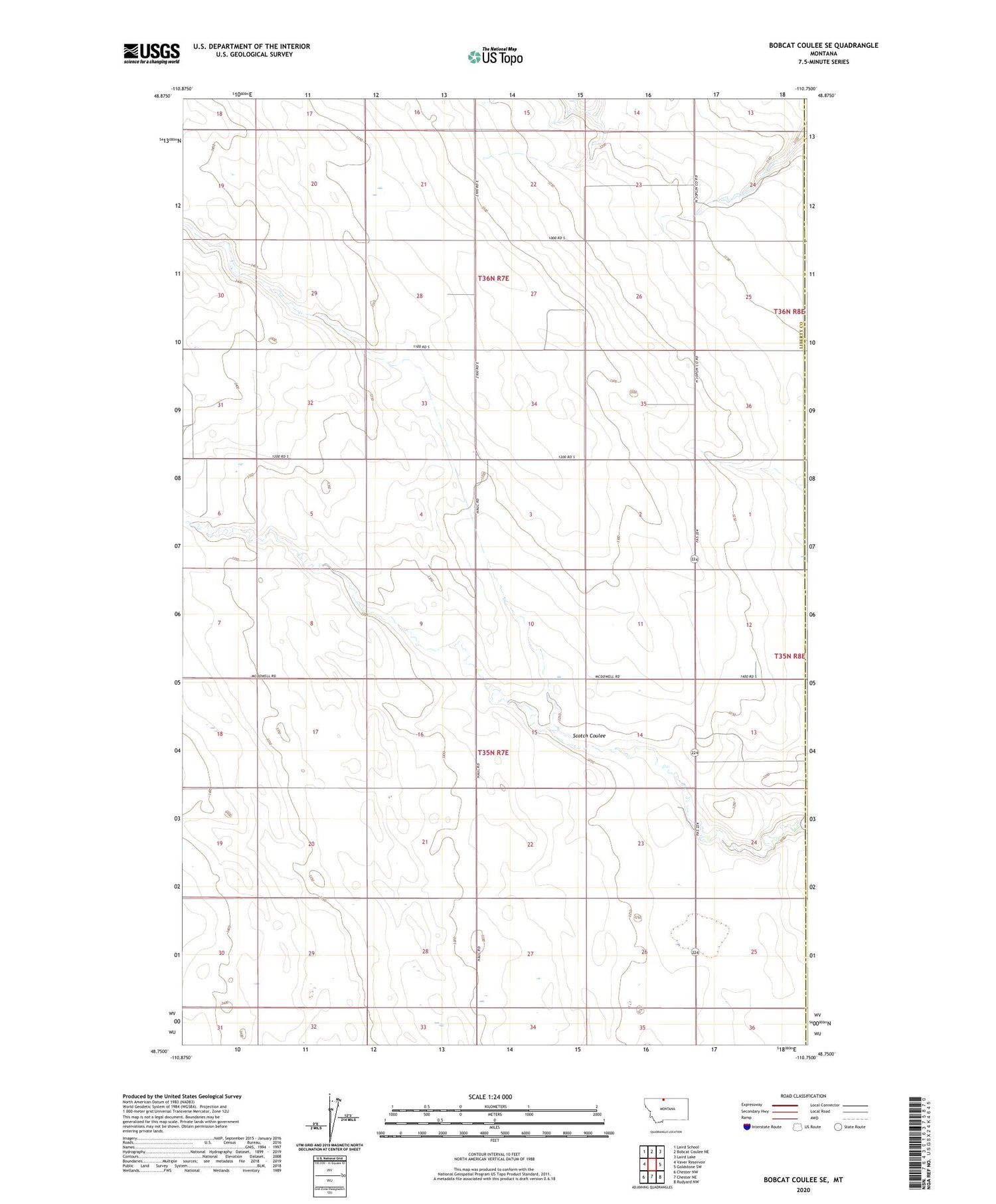Bobcat Coulee SE Montana US Topo Map Image