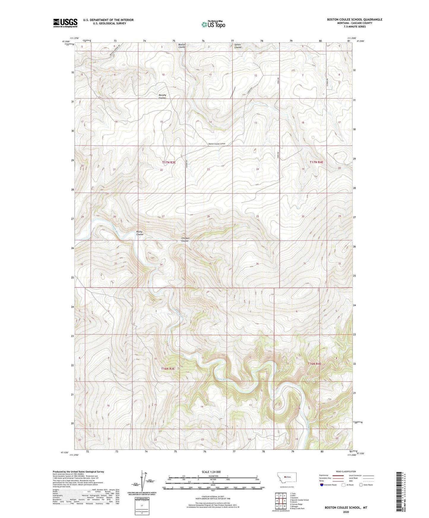 Boston Coulee School Montana US Topo Map Image