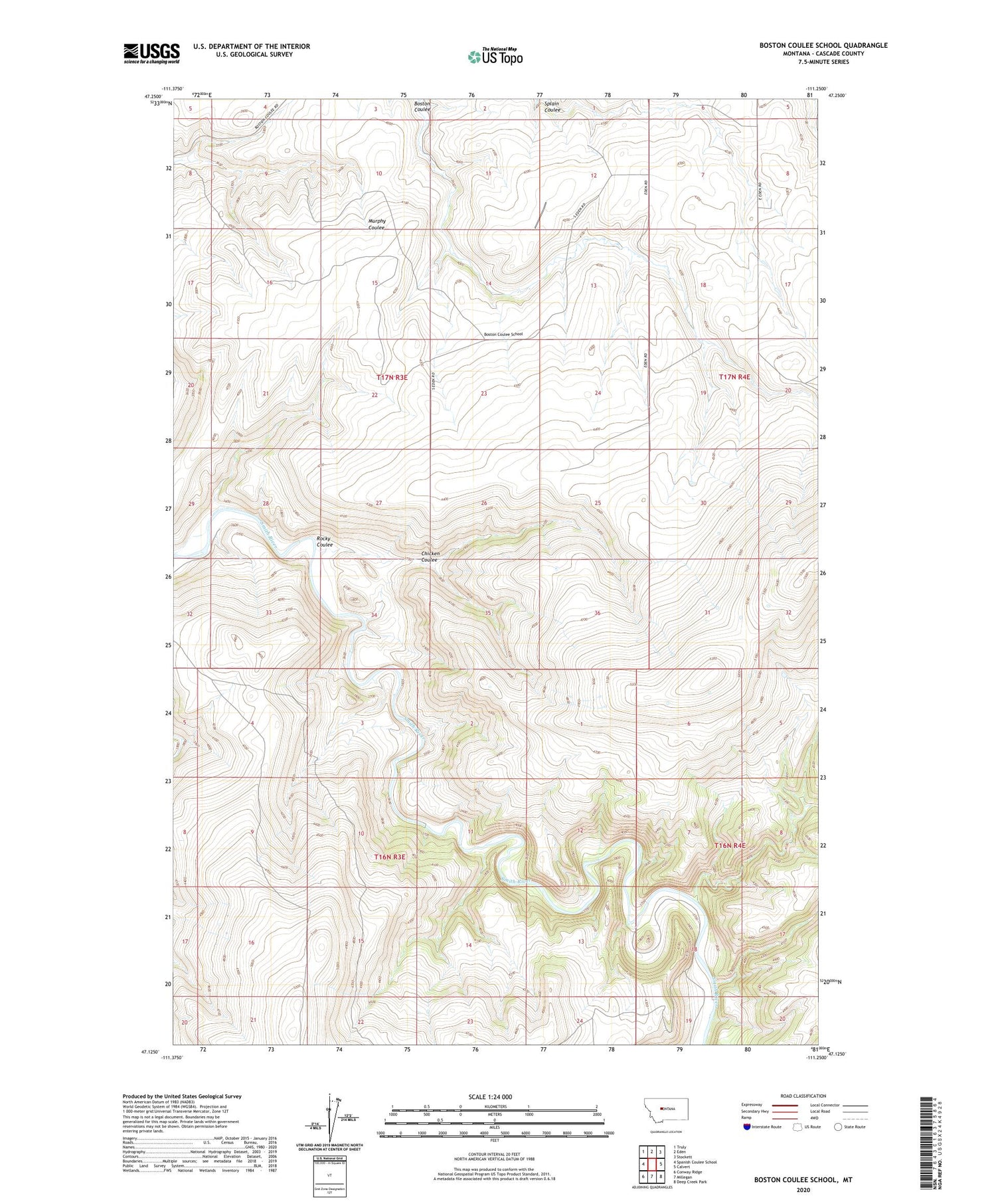 Boston Coulee School Montana US Topo Map Image