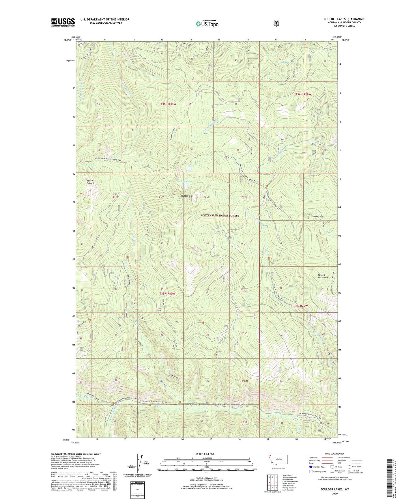 Boulder Lakes Montana US Topo Map Image