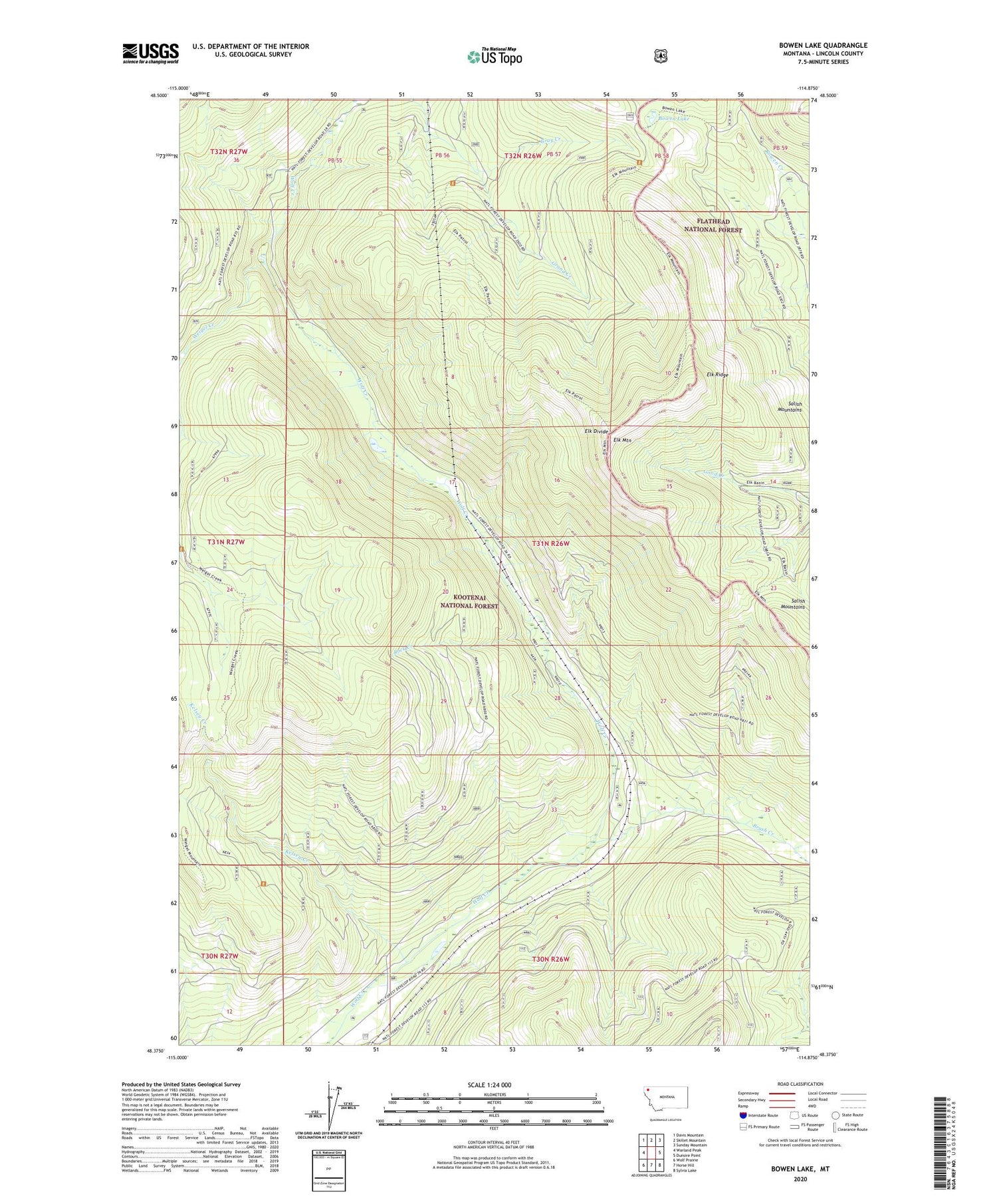 Bowen Lake Montana US Topo Map Image