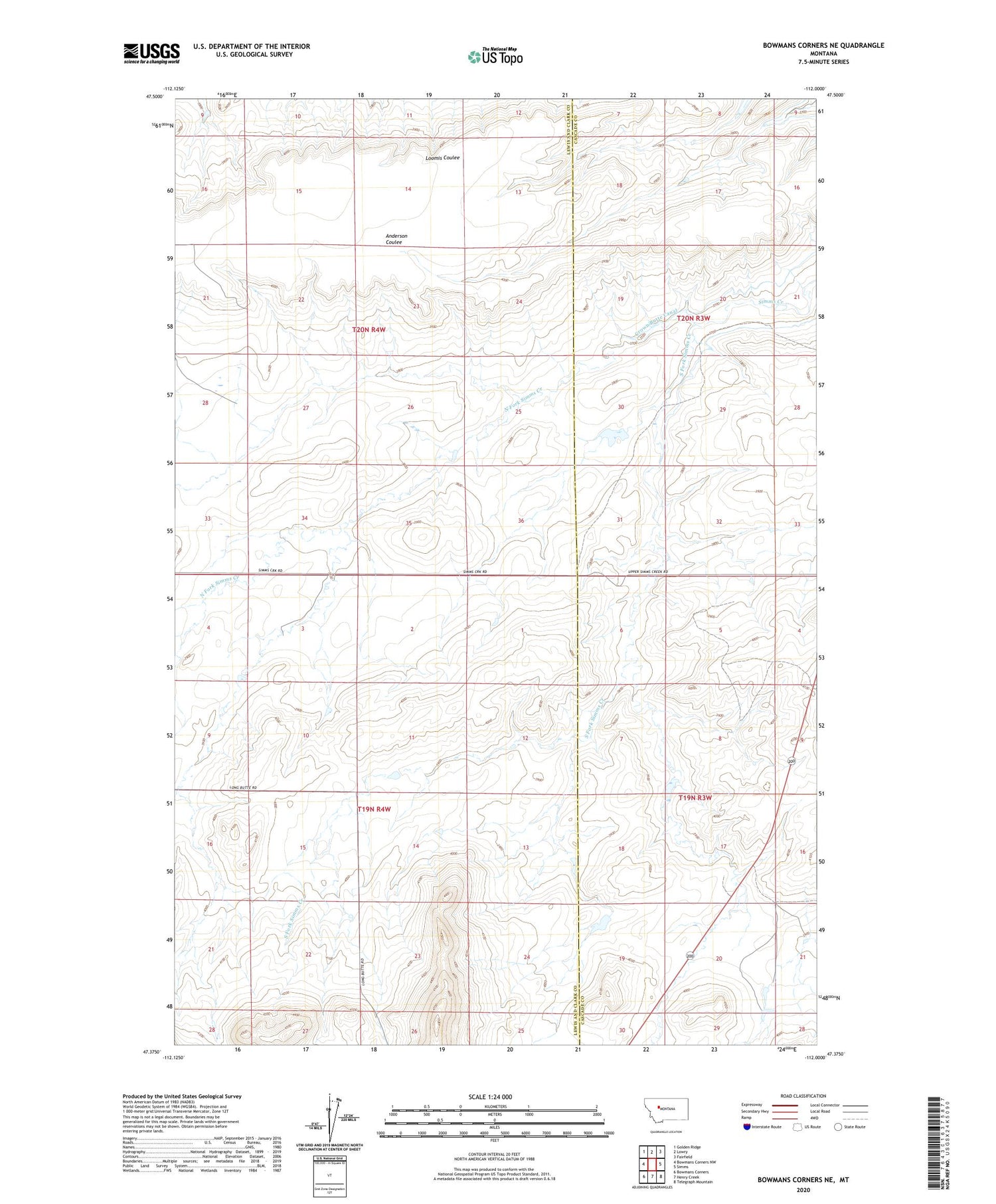 Bowmans Corners NE Montana US Topo Map Image