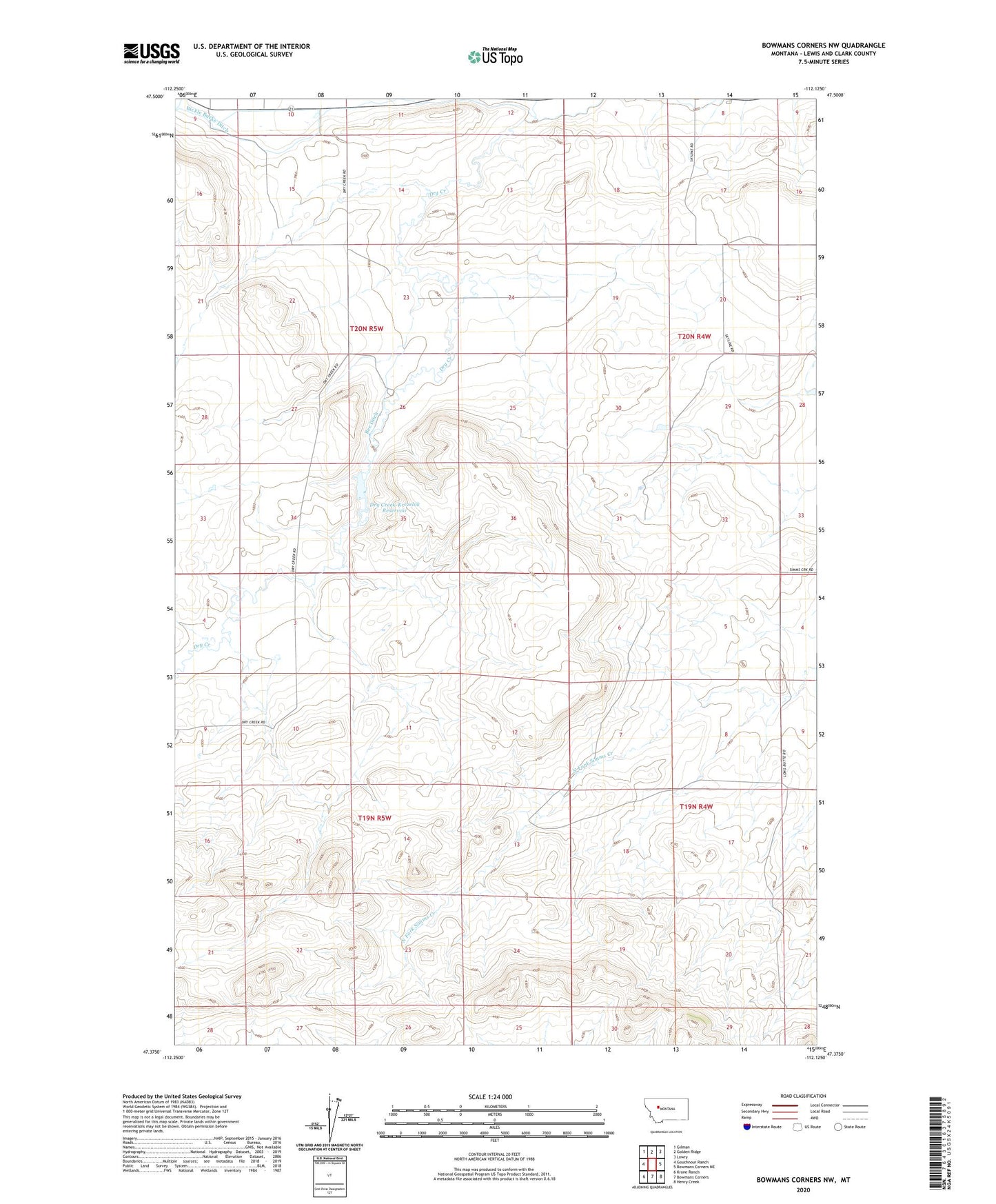 Bowmans Corners NW Montana US Topo Map Image