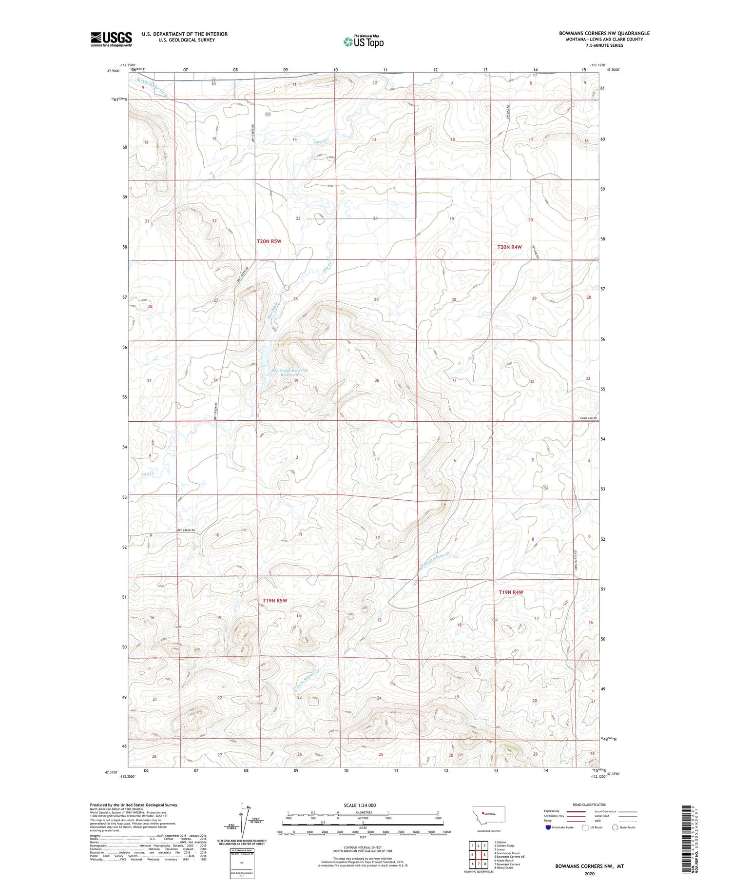 Bowmans Corners NW Montana US Topo Map Image