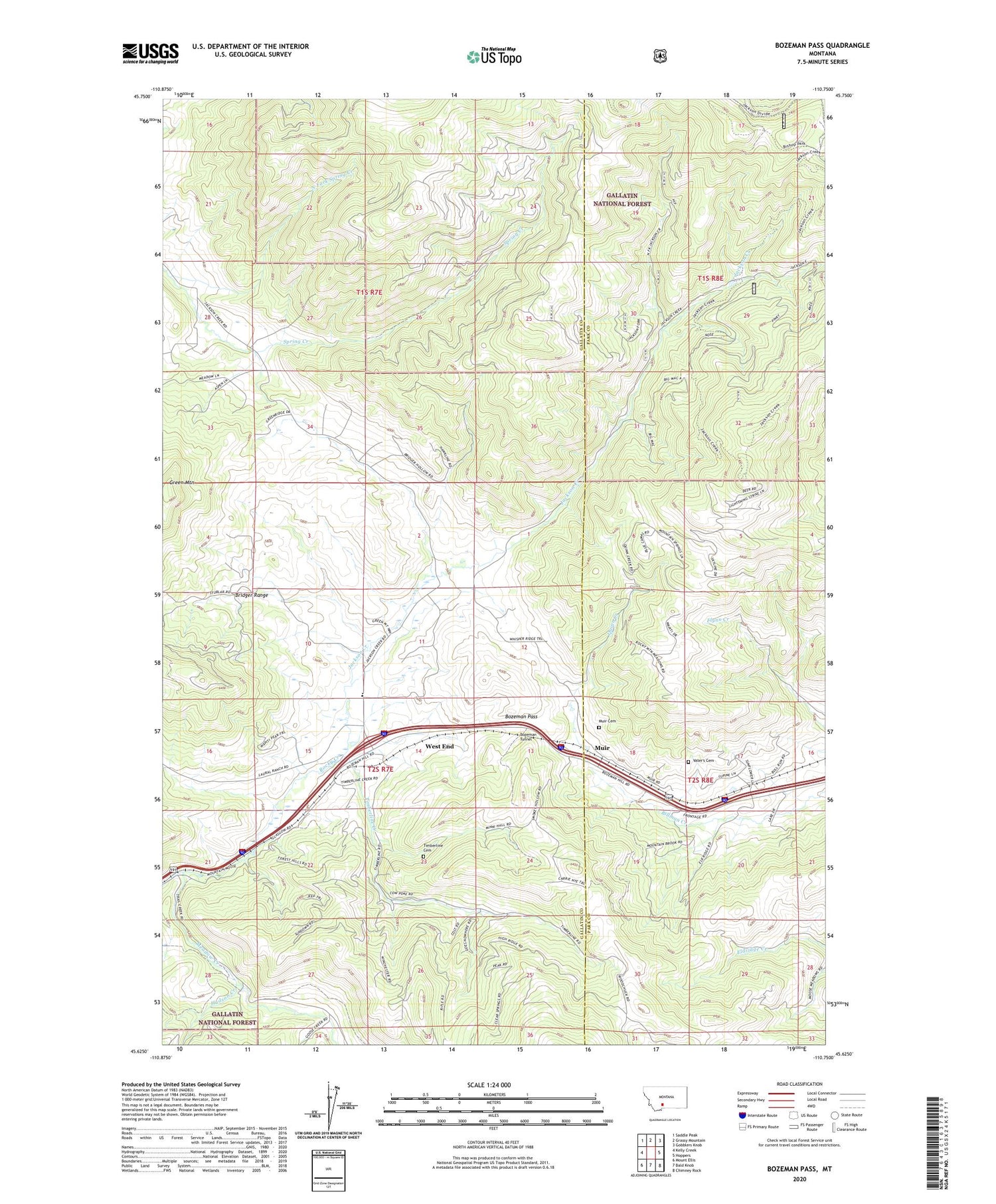 Bozeman Pass Montana US Topo Map Image
