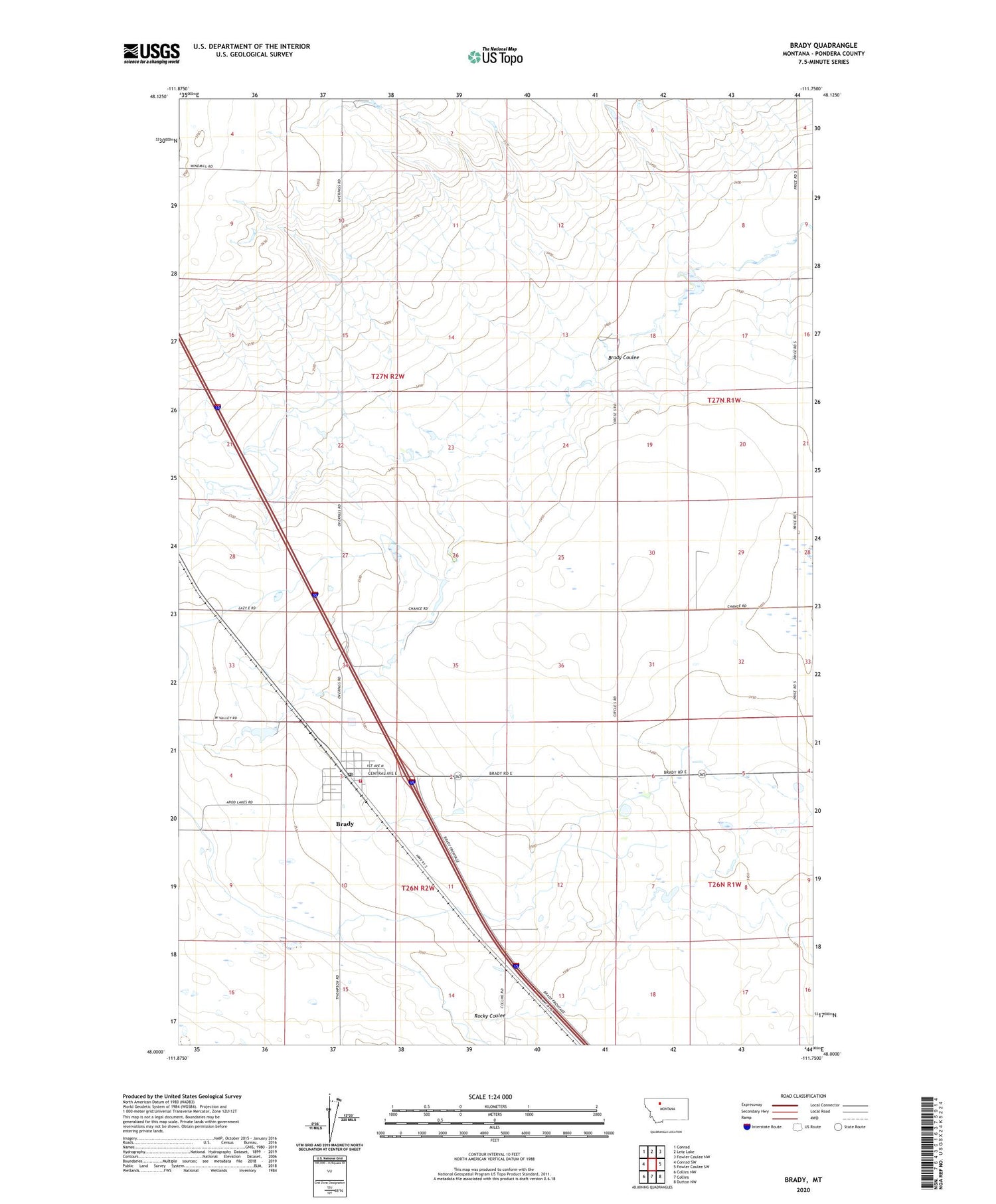 Brady Montana US Topo Map Image