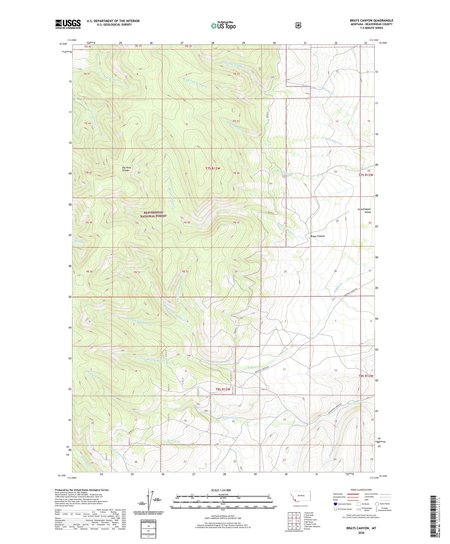 Brays Canyon Montana US Topo Map Image