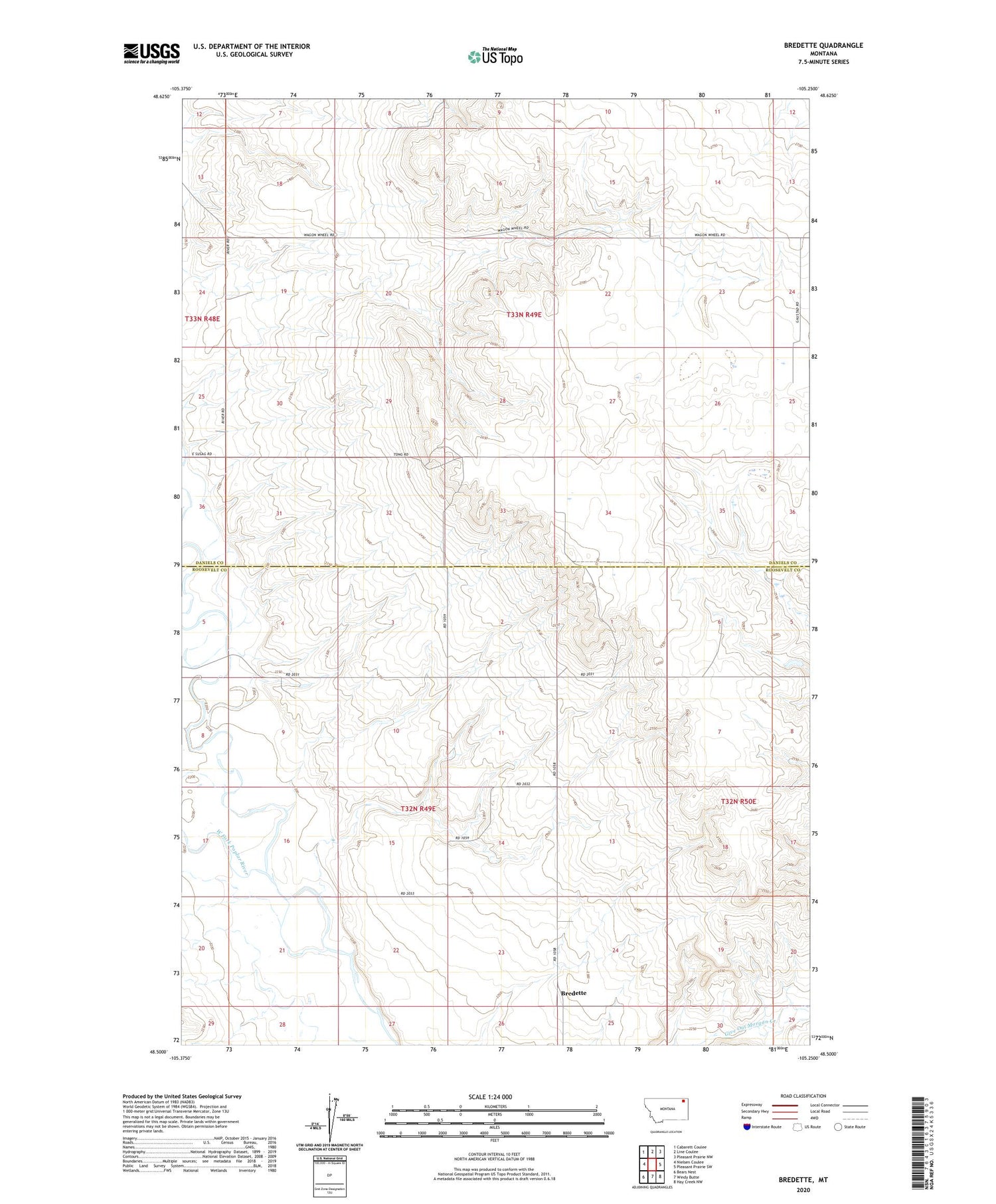 Bredette Montana US Topo Map Image