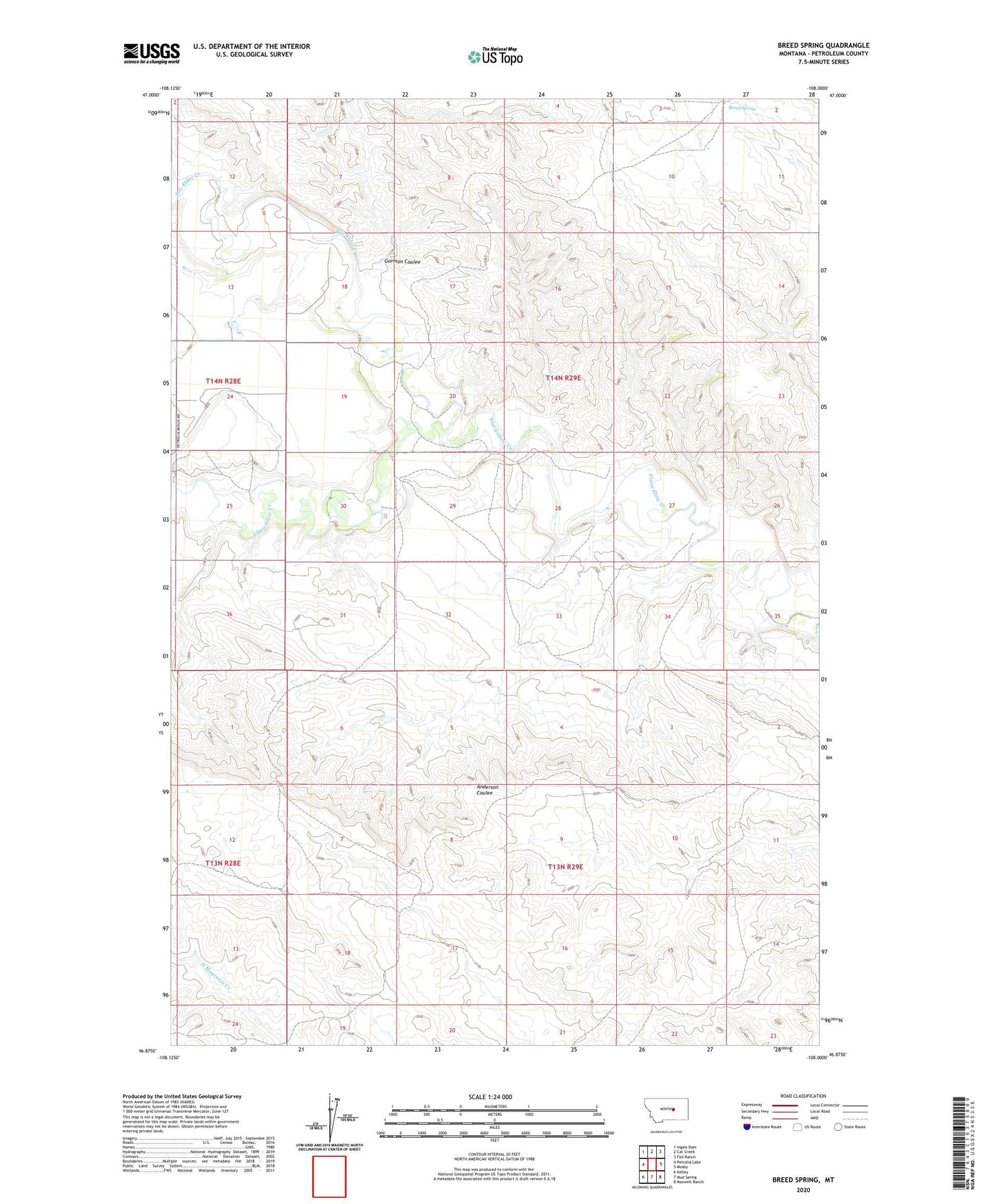 Breed Spring Montana US Topo Map Image