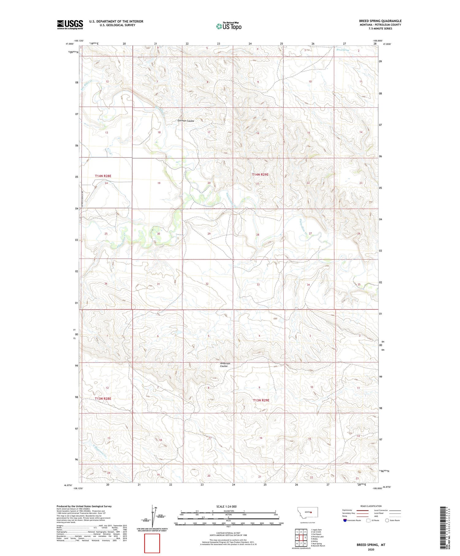 Breed Spring Montana US Topo Map Image