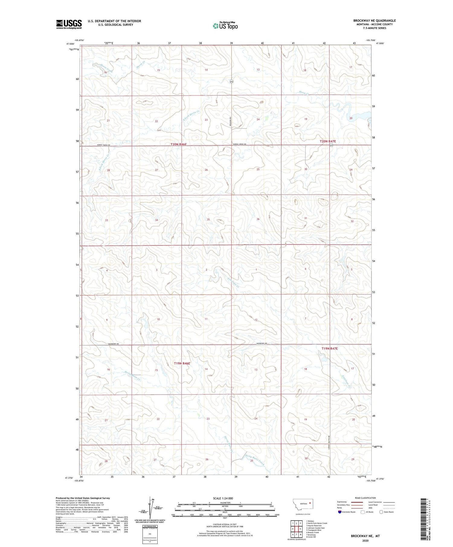 Brockway NE Montana US Topo Map Image
