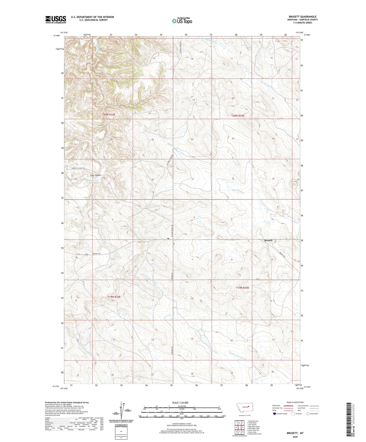 Brusett Montana US Topo Map Image