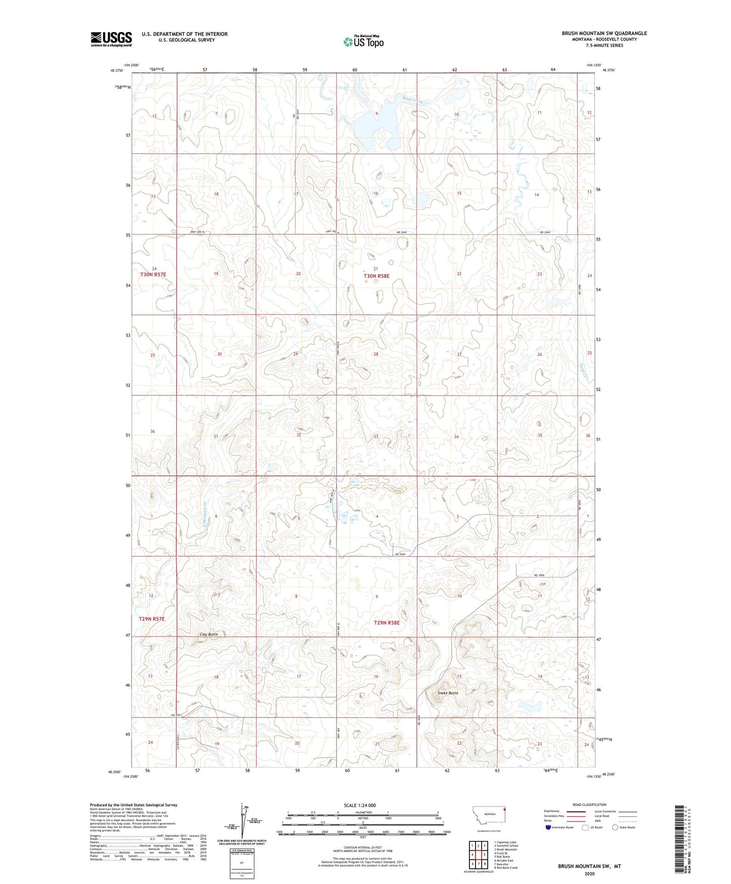 Brush Mountain SW Montana US Topo Map Image