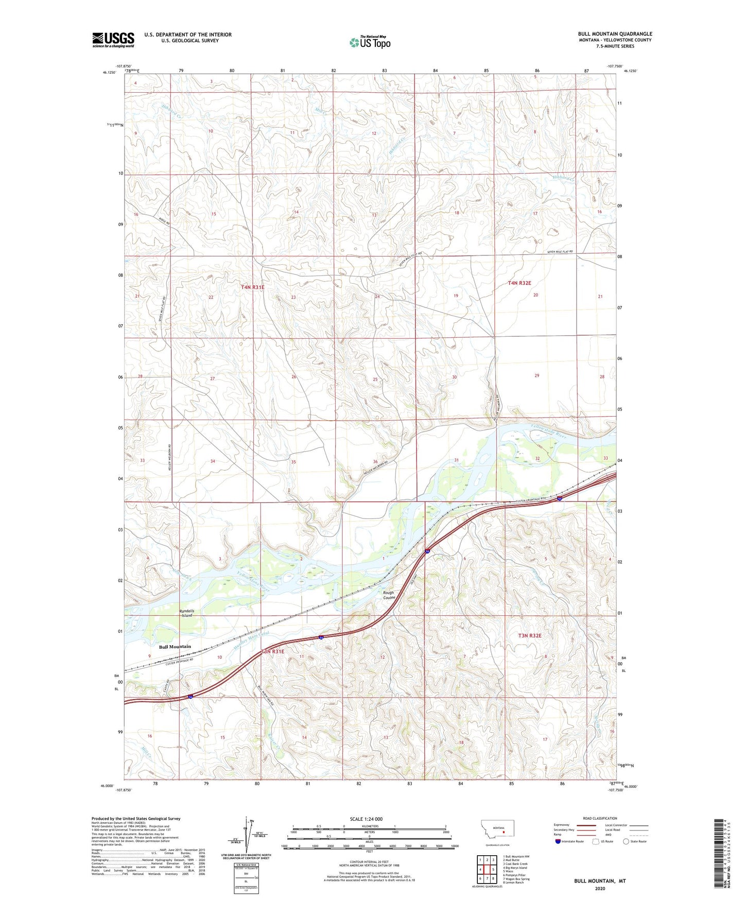 Bull Mountain Montana US Topo Map Image