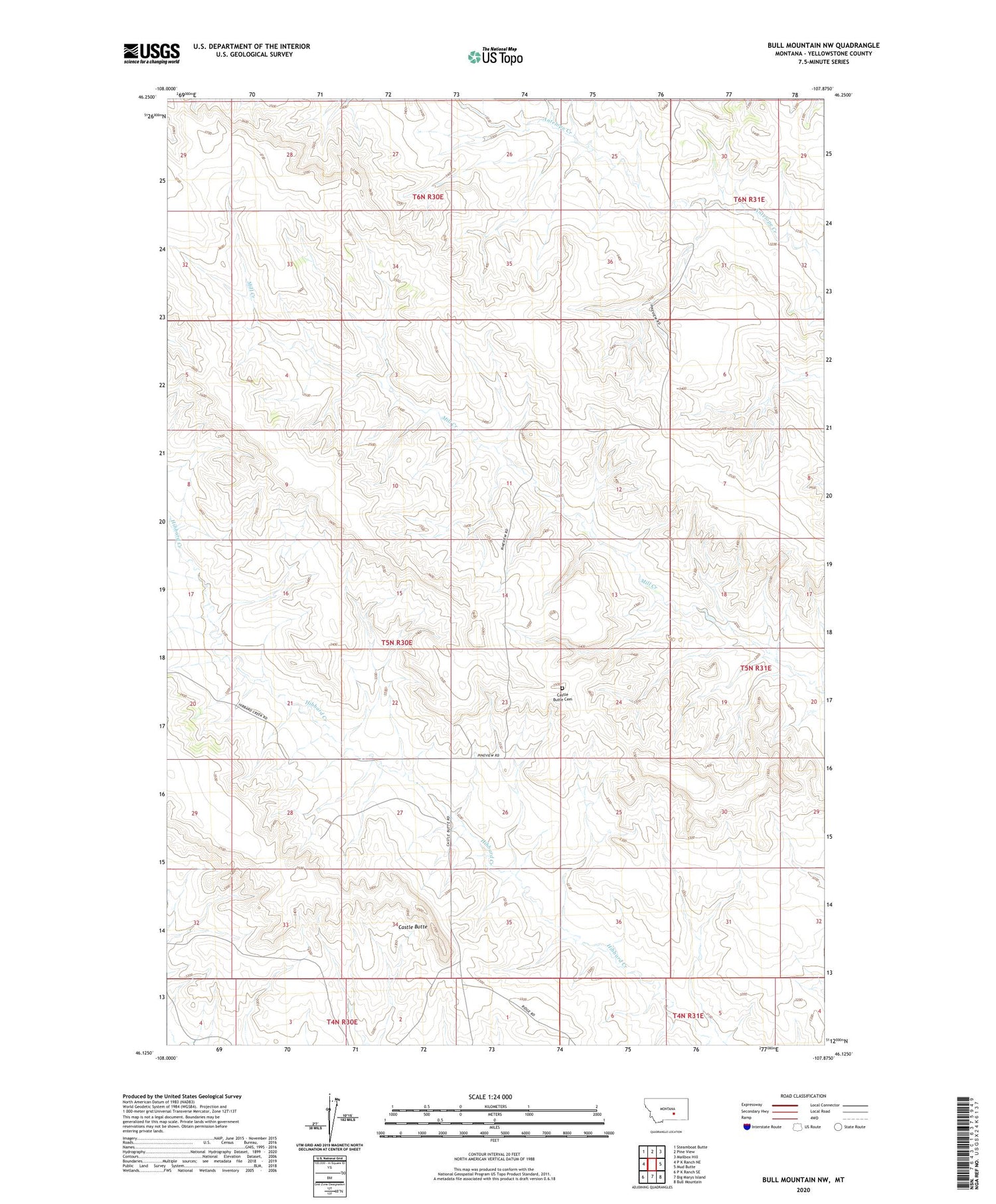 Bull Mountain NW Montana US Topo Map Image