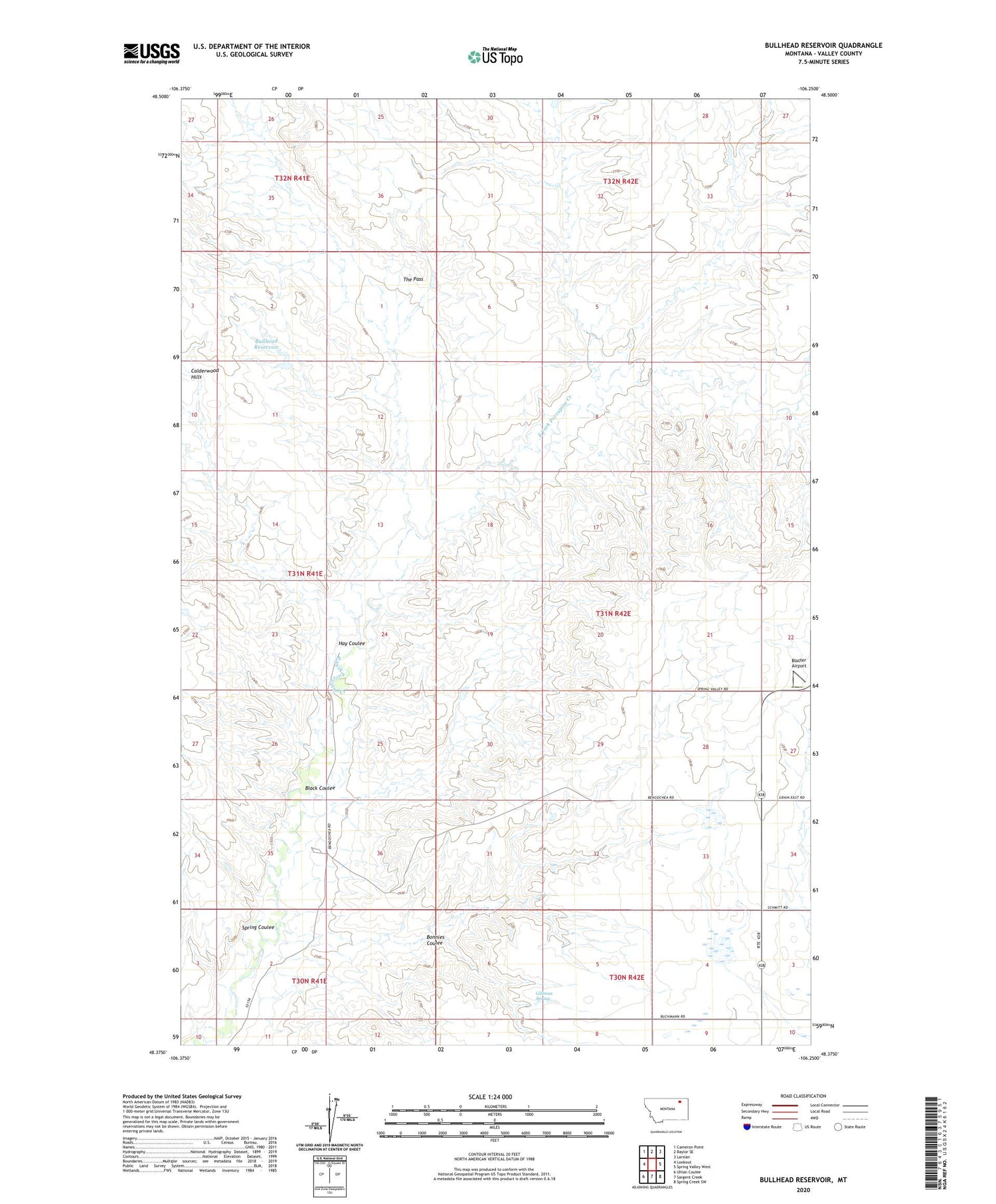 Bullhead Reservoir Montana US Topo Map Image
