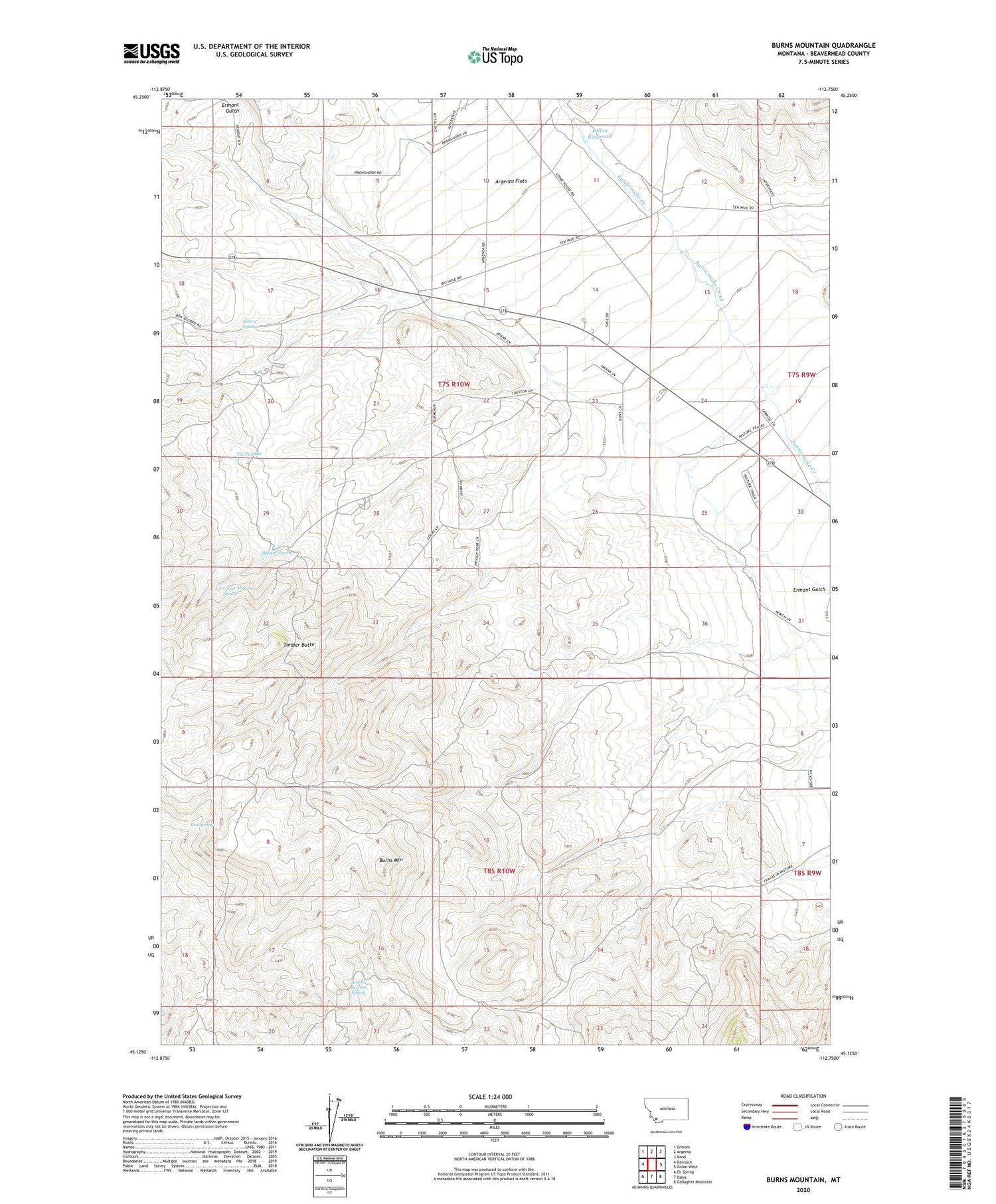 Burns Mountain Montana US Topo Map Image