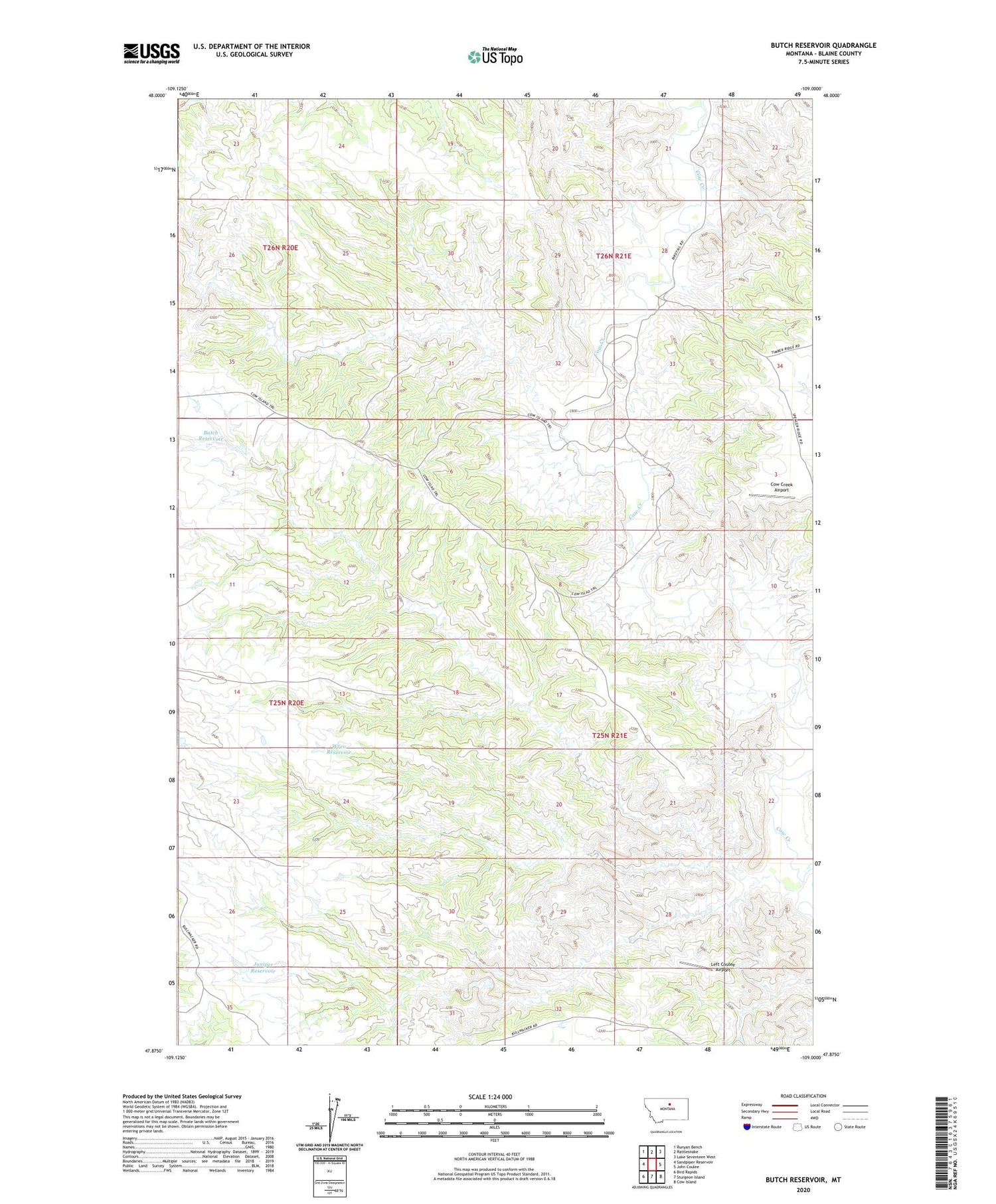 Butch Reservoir Montana US Topo Map Image