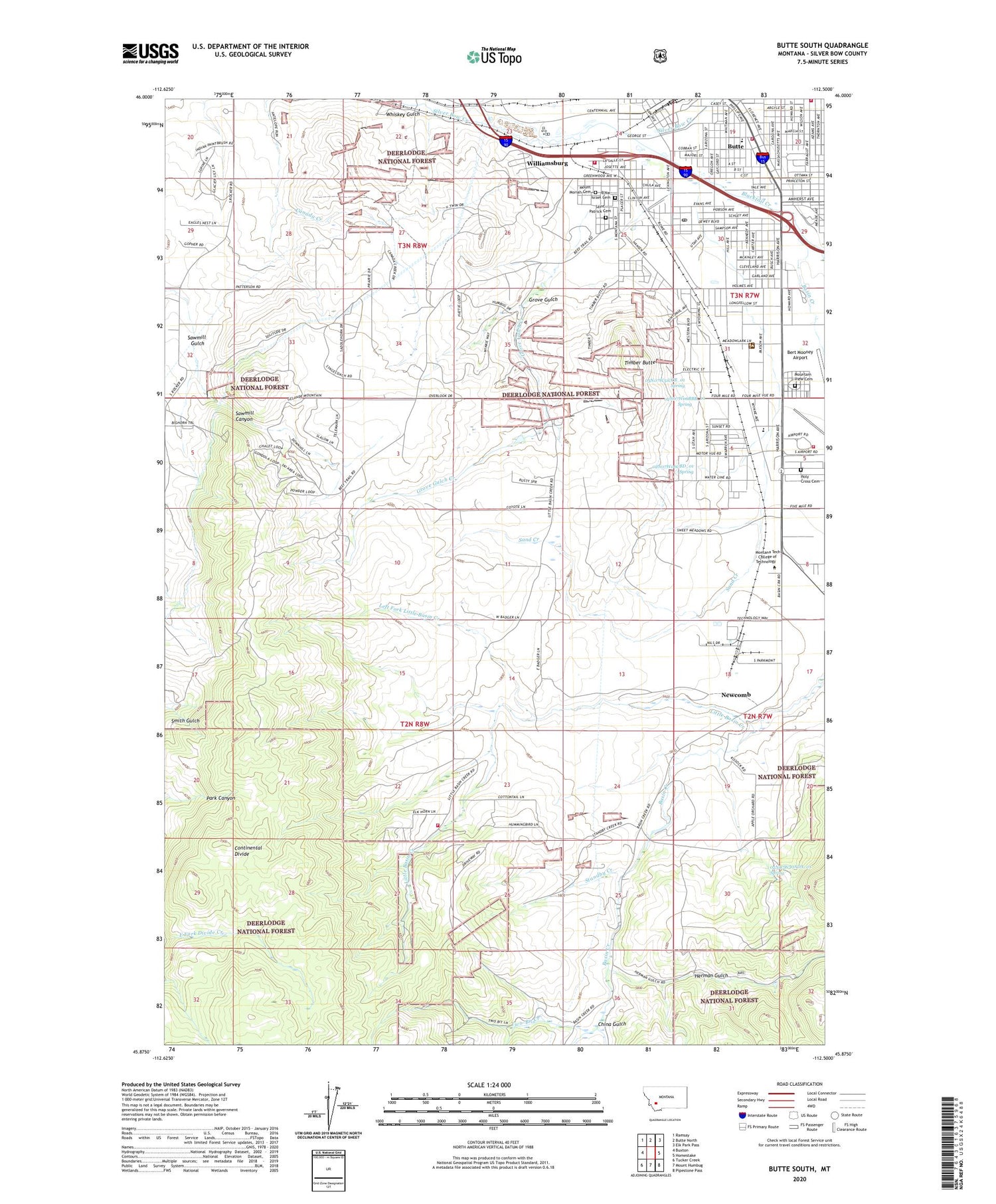 Butte South Montana US Topo Map Image