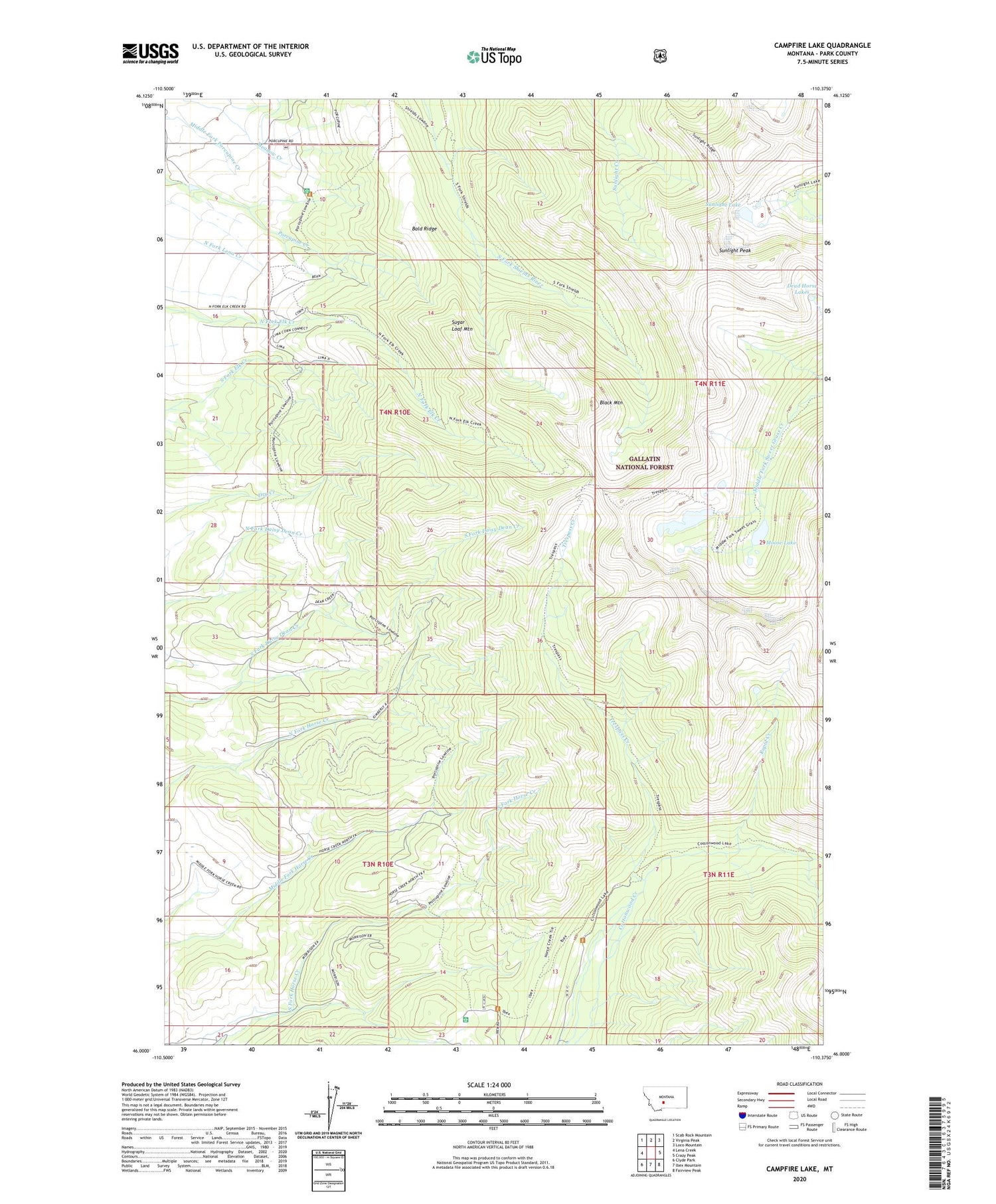 Campfire Lake Montana US Topo Map Image