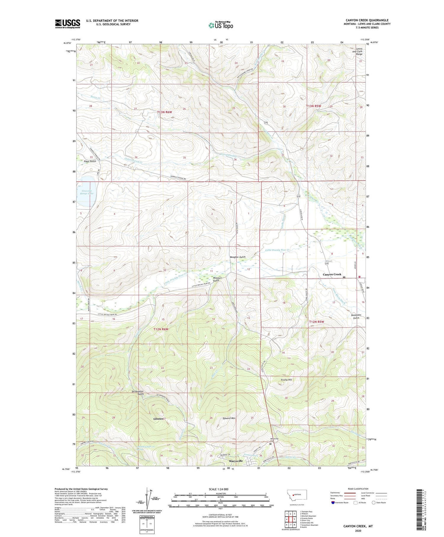 Canyon Creek Montana US Topo Map Image