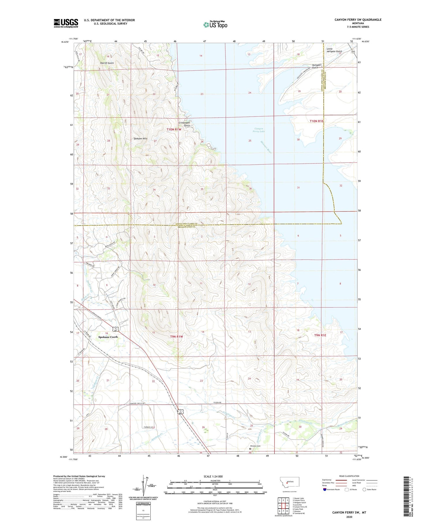 Canyon Ferry SW Montana US Topo Map Image