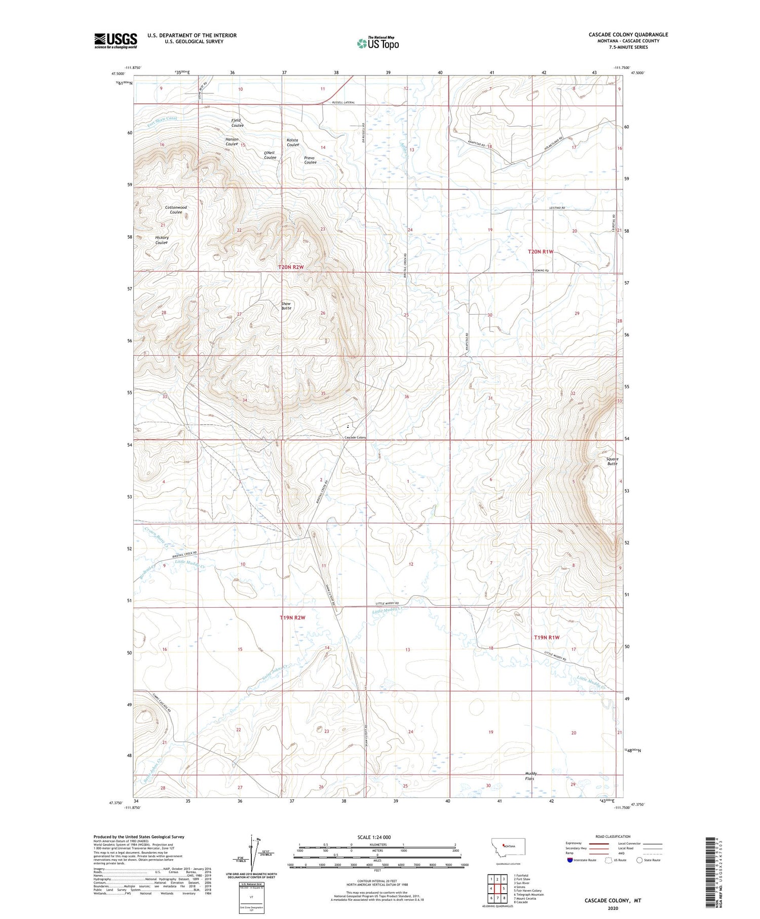 Cascade Colony Montana US Topo Map Image