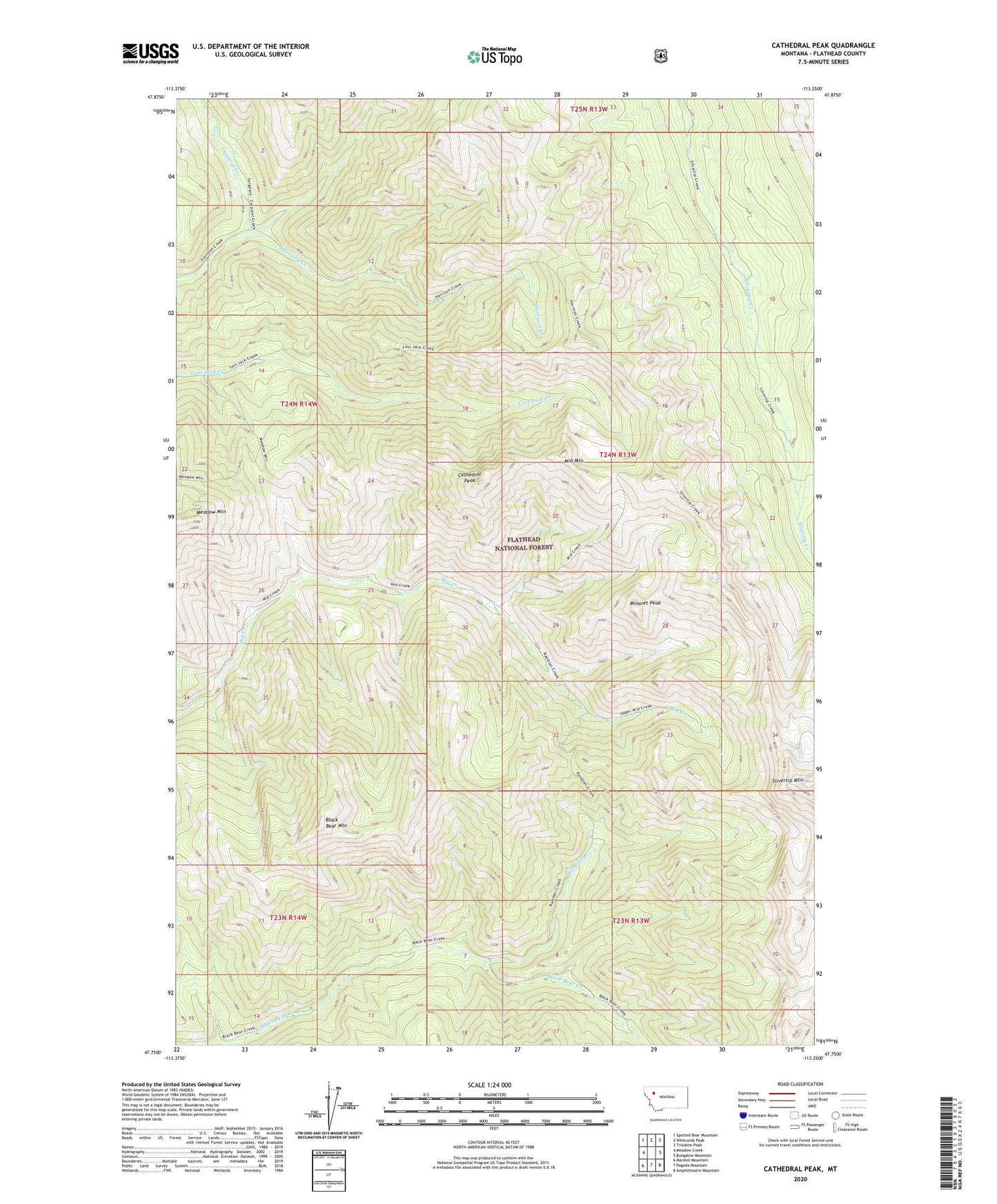 Cathedral Peak Montana US Topo Map Image