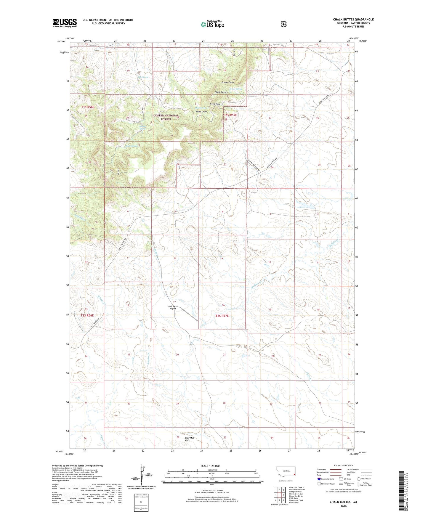 Chalk Buttes Montana US Topo Map Image