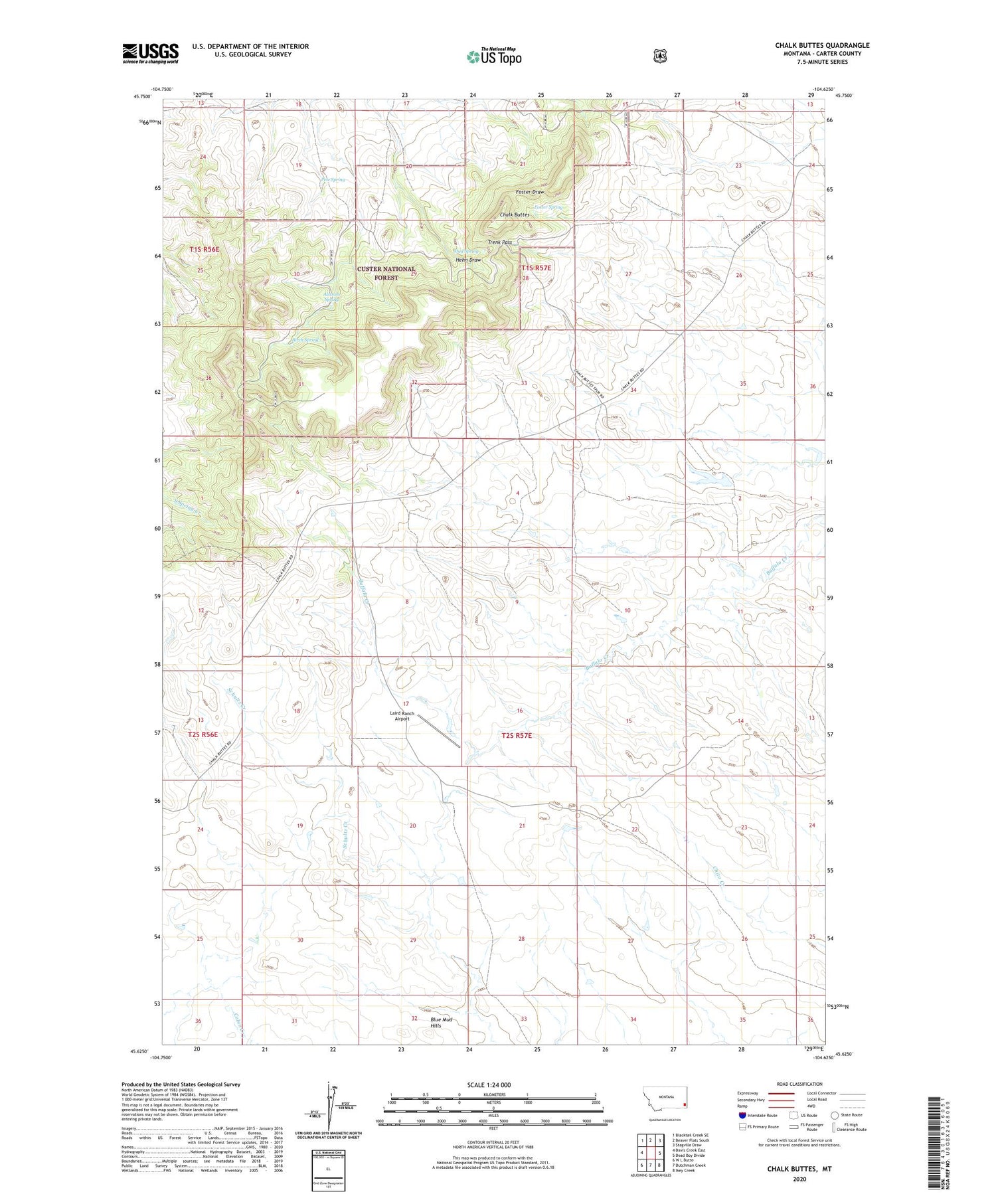 Chalk Buttes Montana US Topo Map Image