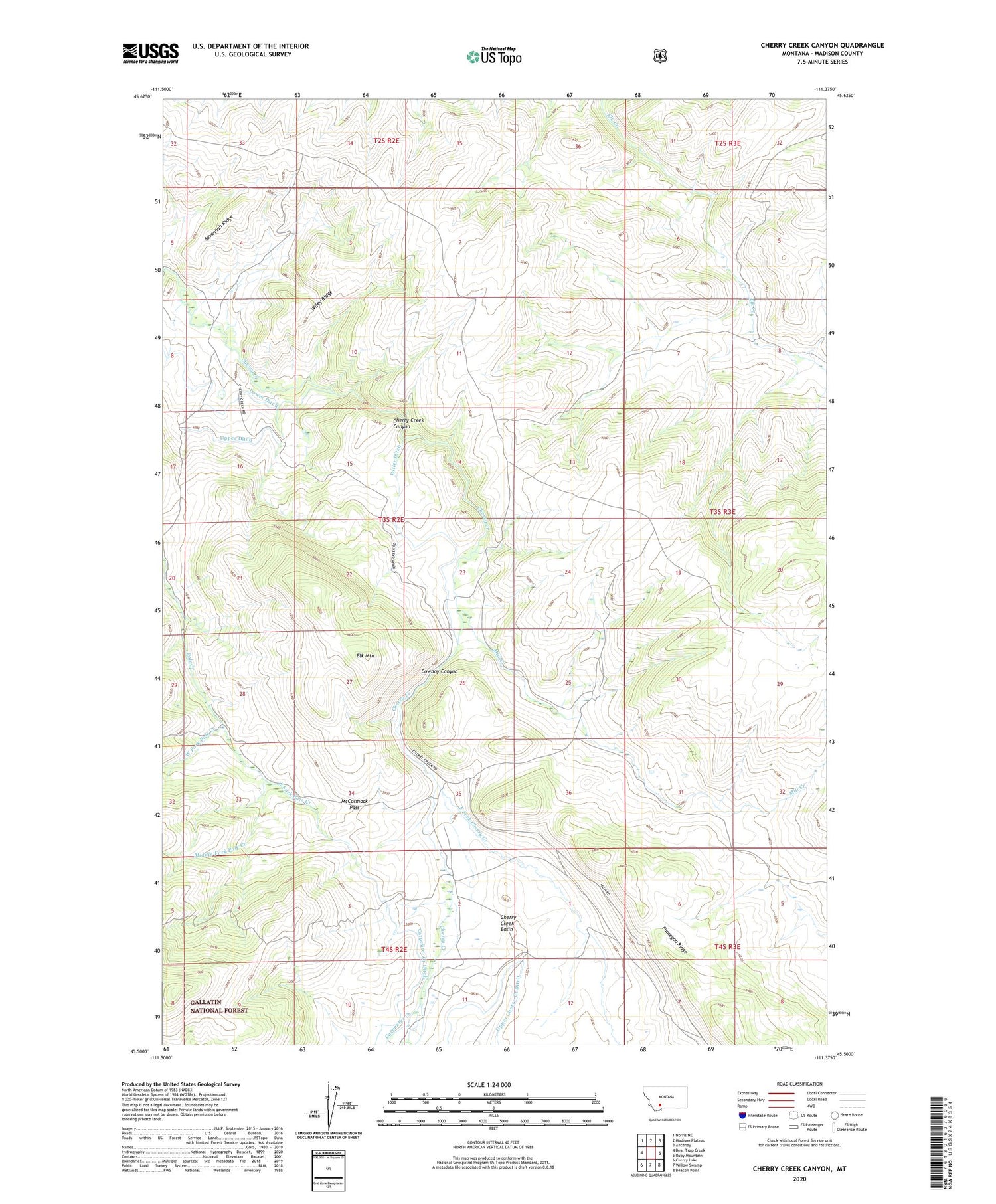 Cherry Creek Canyon Montana US Topo Map Image