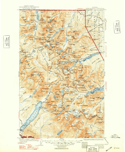 Historic 1904 Chief Mountain Montana 30'x30' Topo Map Image