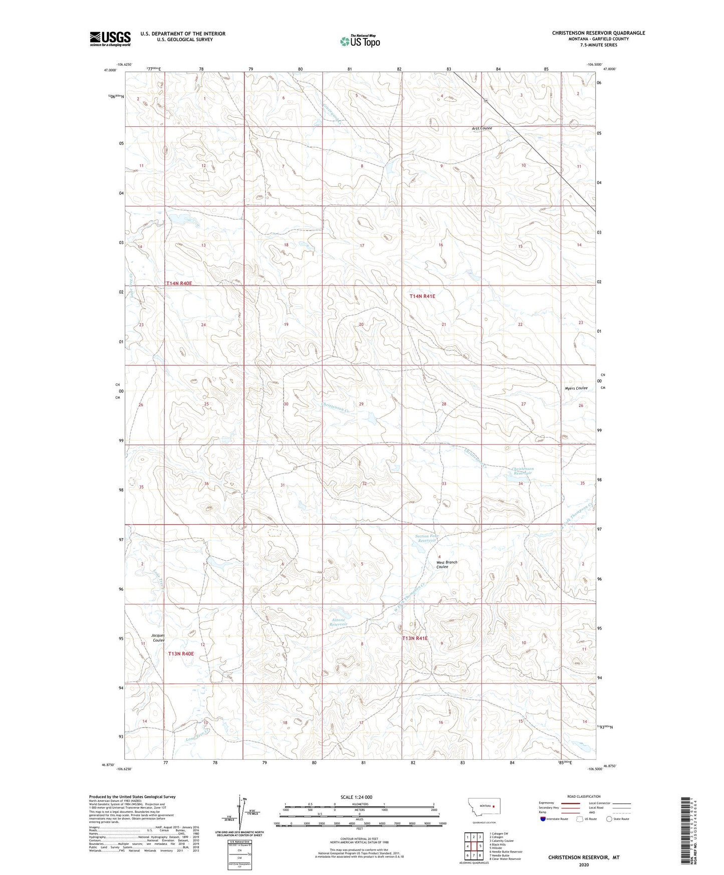 Christenson Reservoir Montana US Topo Map Image