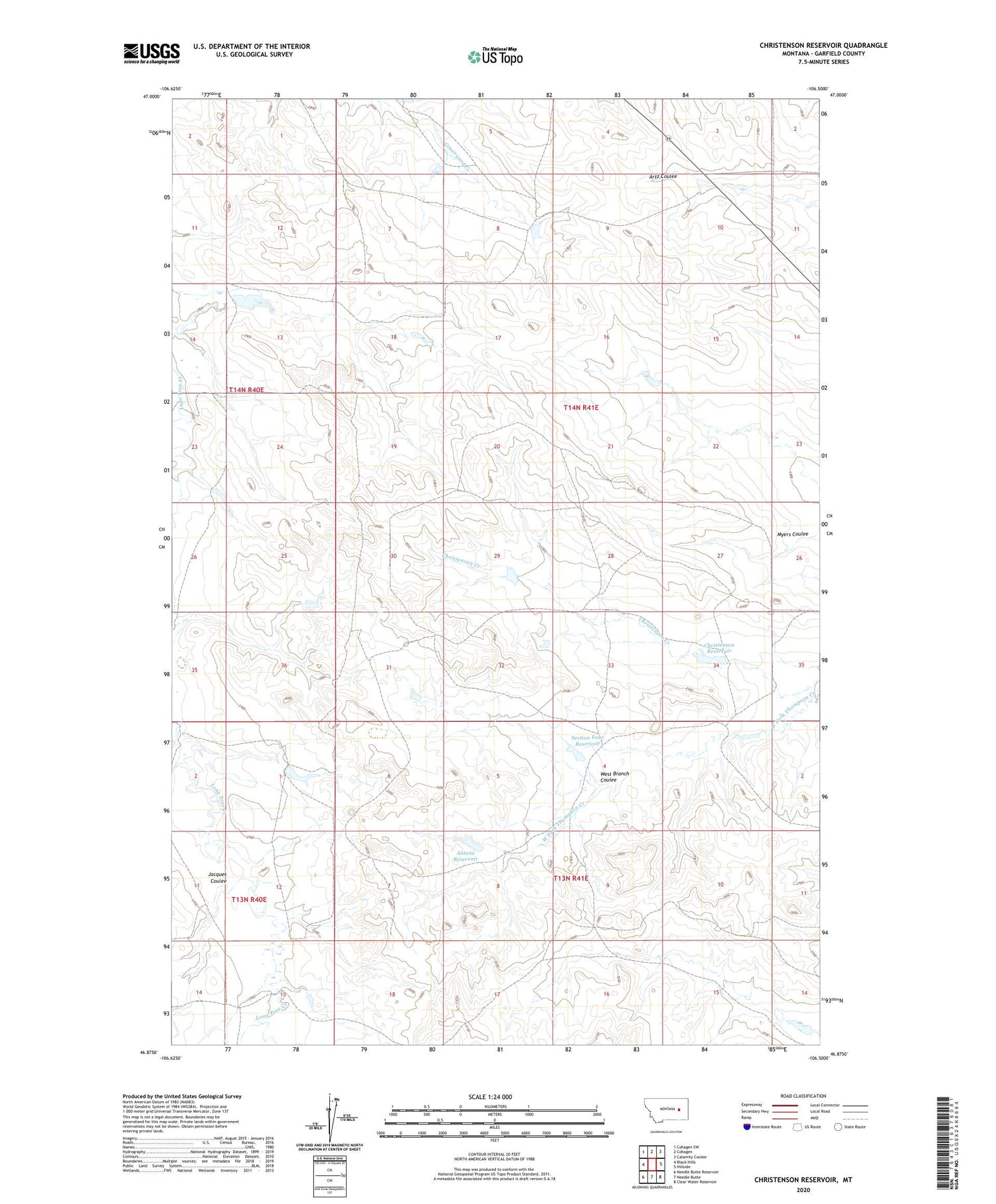 Christenson Reservoir Montana US Topo Map Image