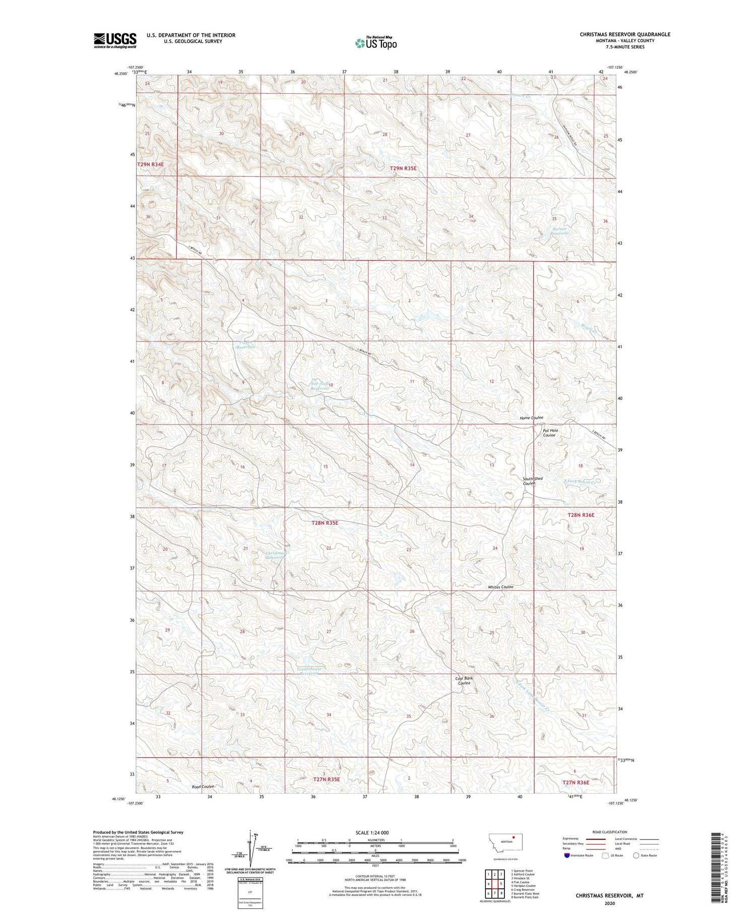 Christmas Reservoir Montana US Topo Map Image