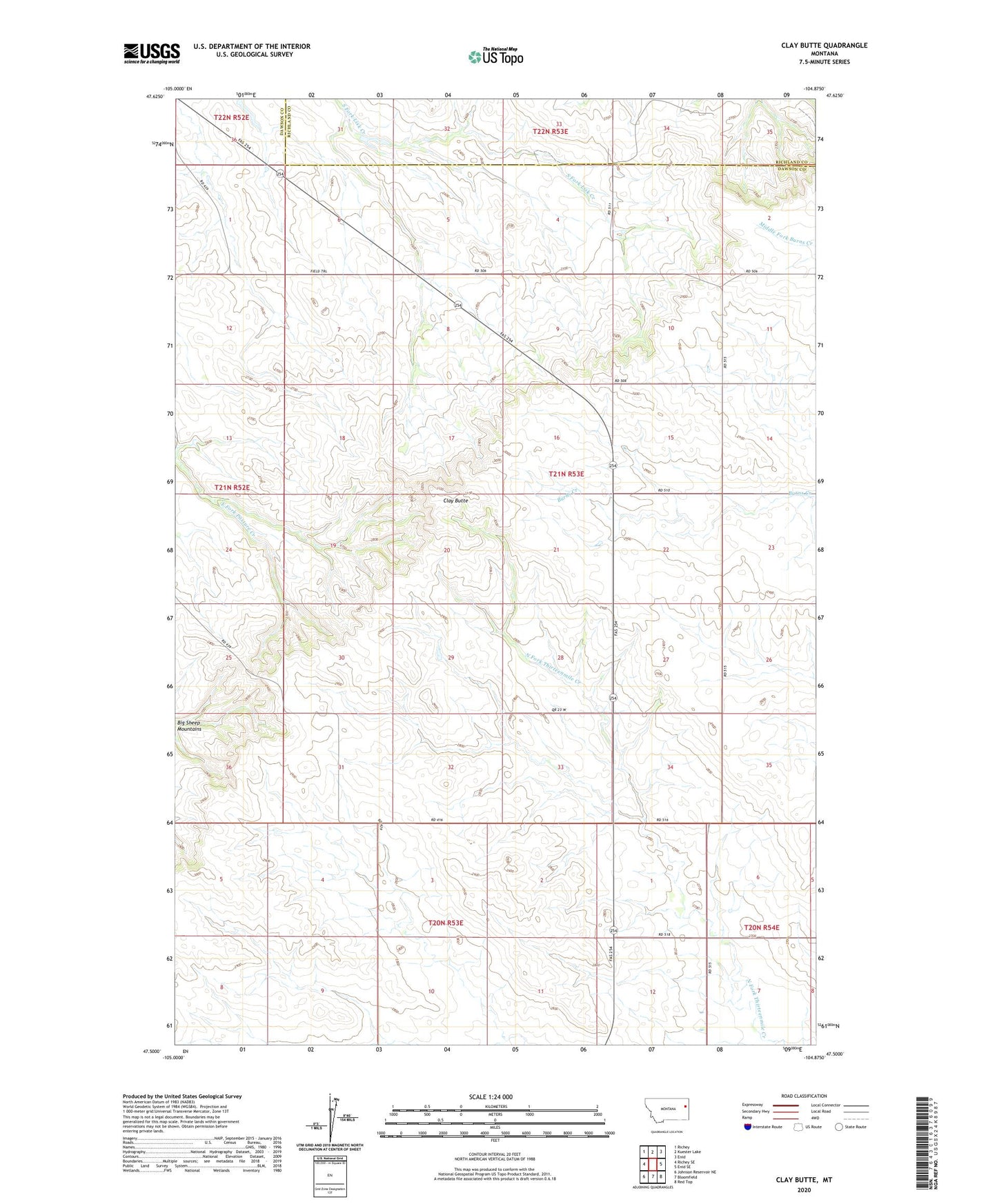 Clay Butte Montana US Topo Map Image
