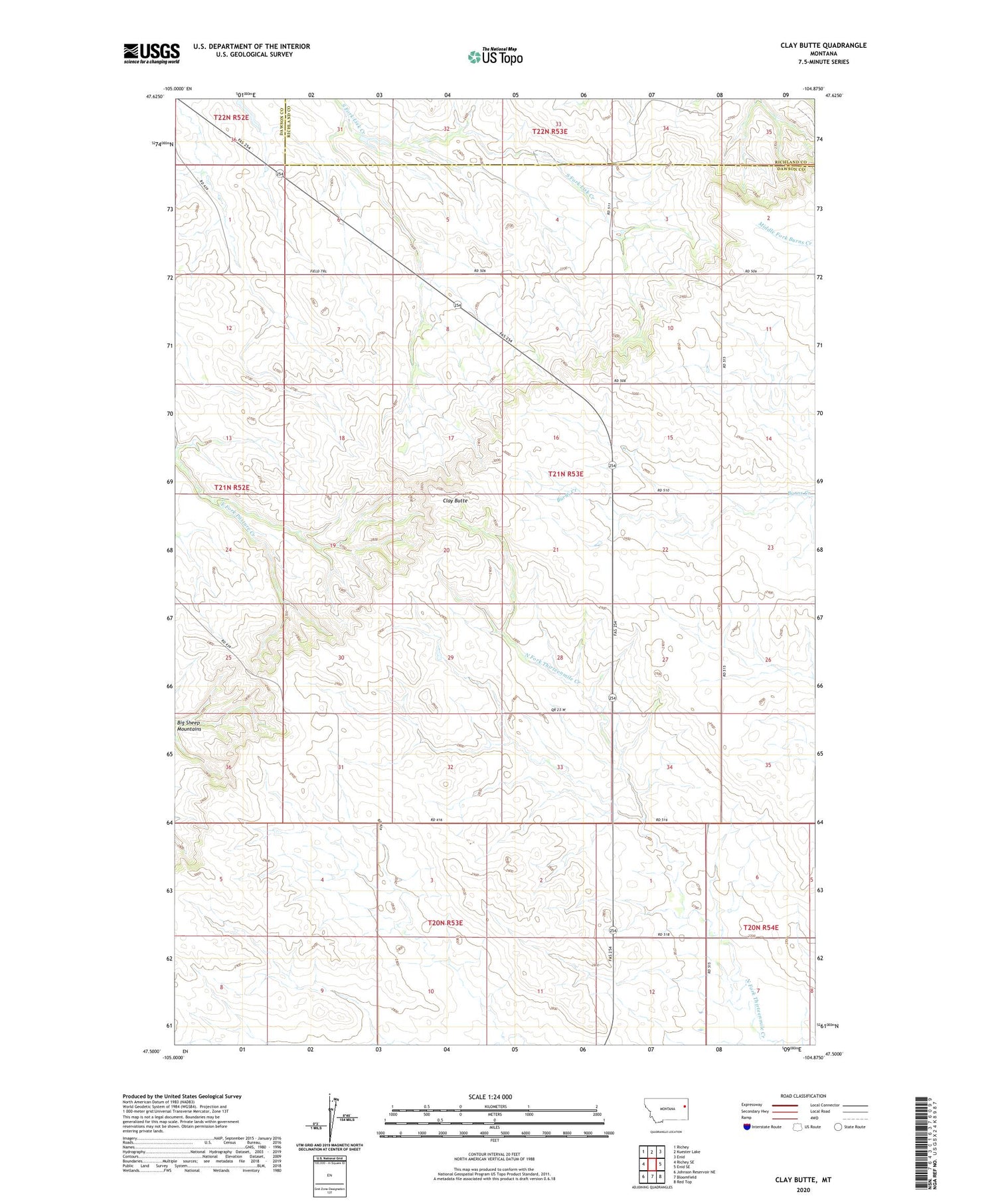 Clay Butte Montana US Topo Map Image
