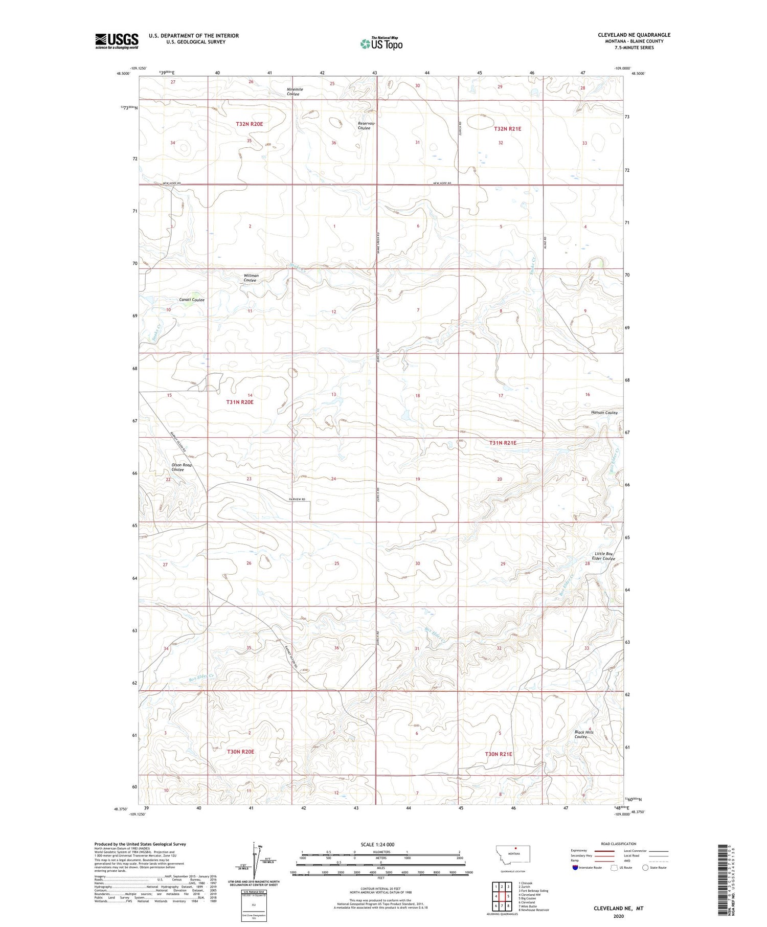 Cleveland NE Montana US Topo Map Image