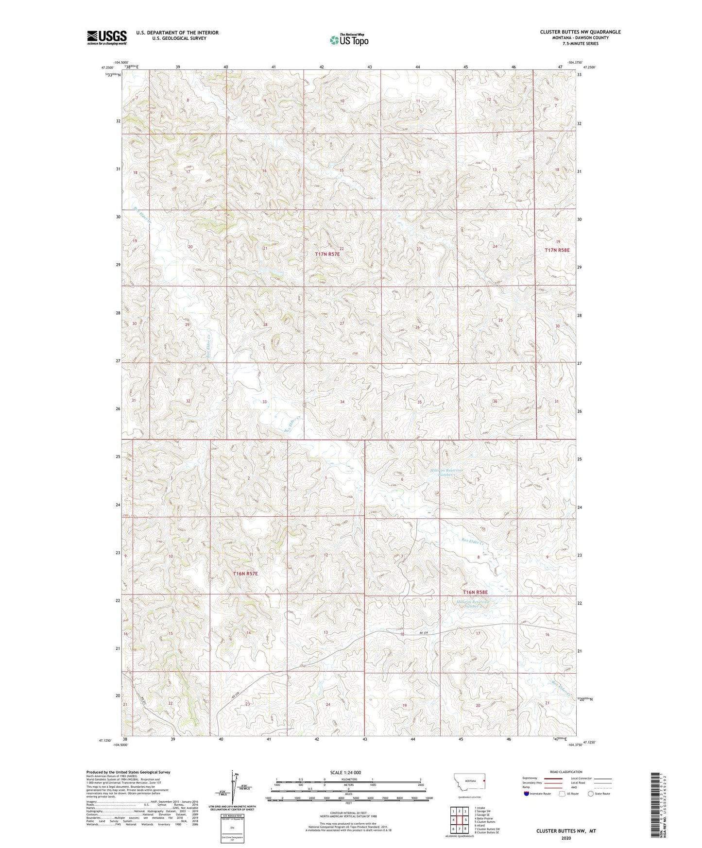 Cluster Buttes NW Montana US Topo Map Image