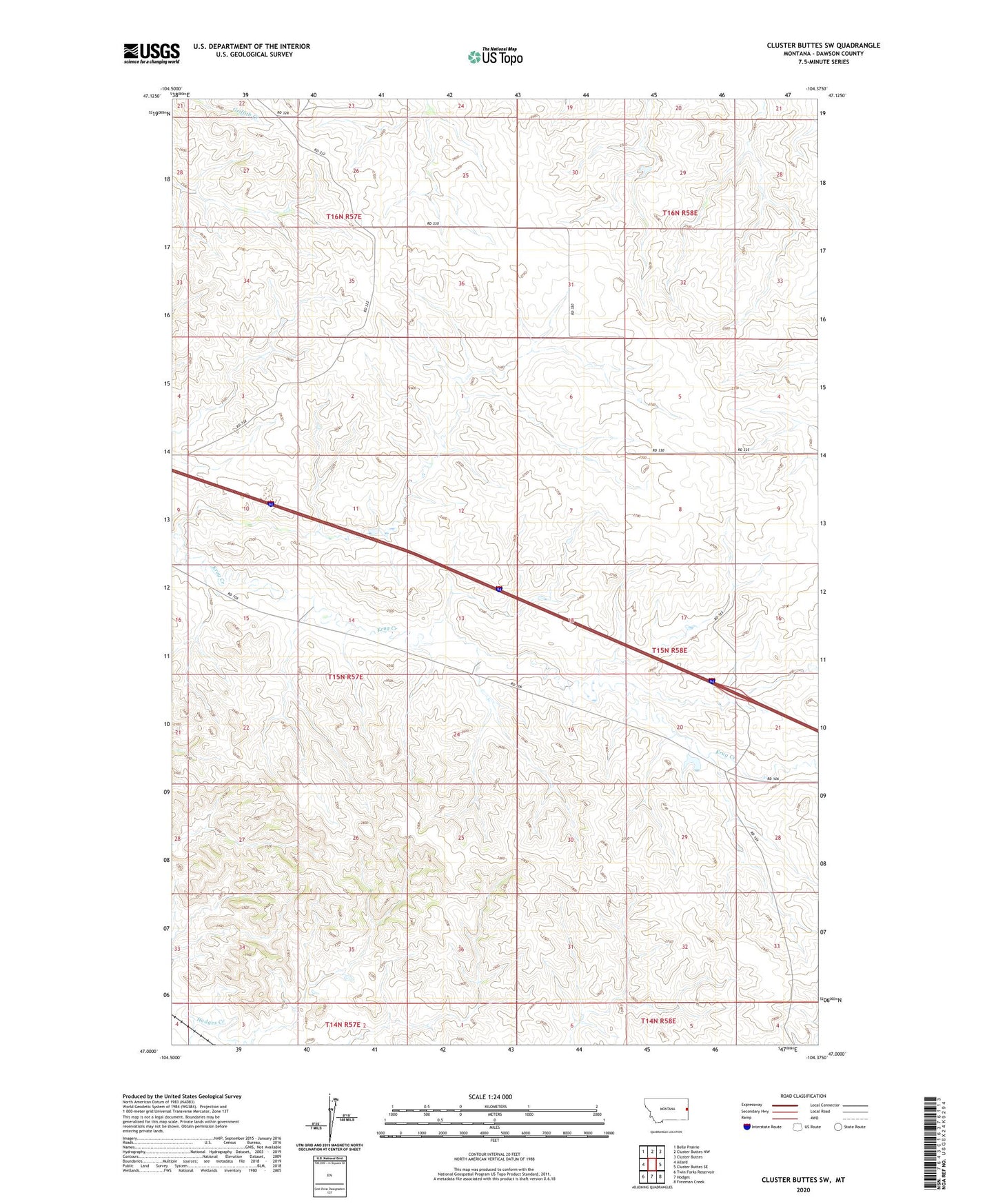 Cluster Buttes SW Montana US Topo Map Image