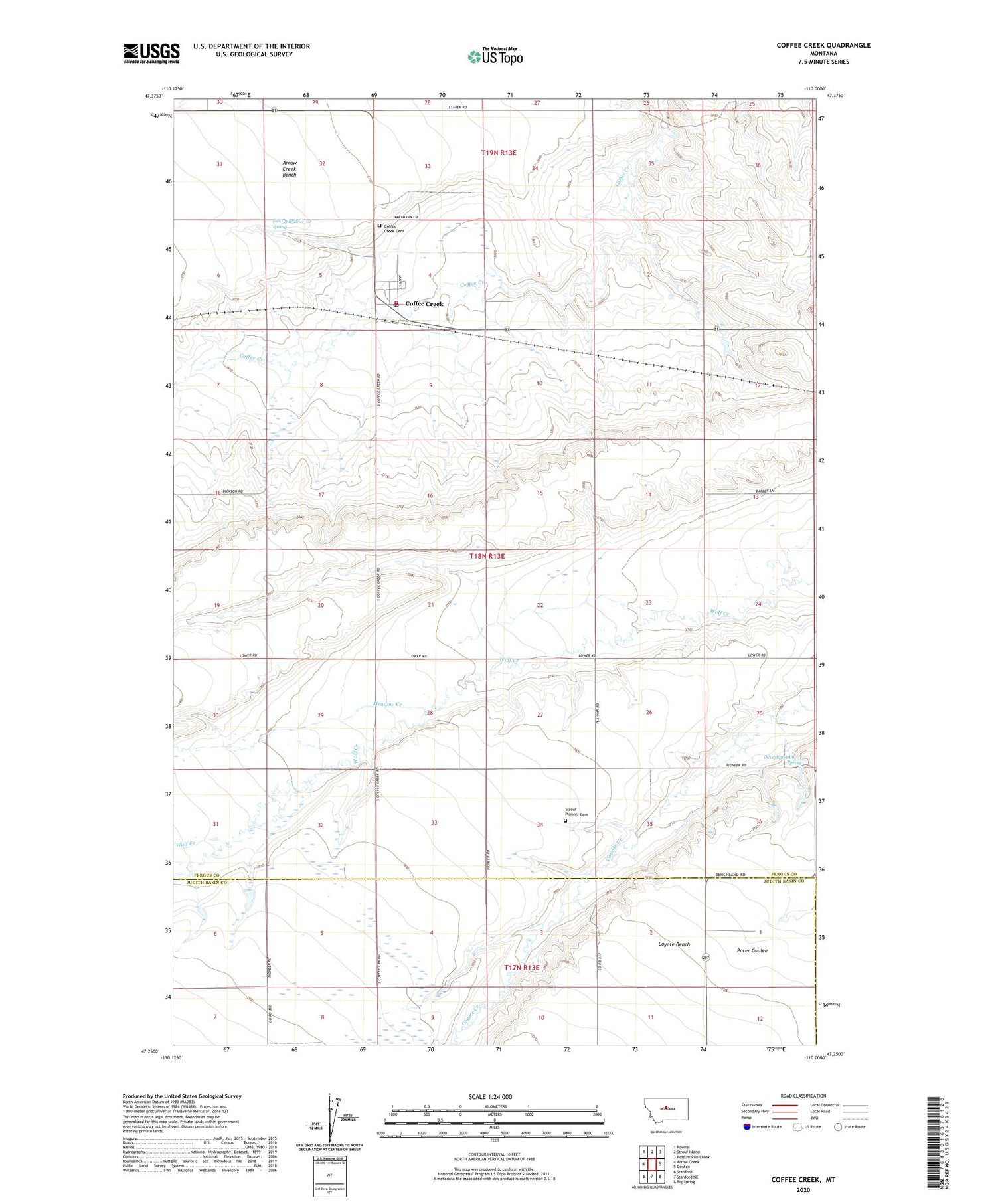 Coffee Creek Montana US Topo Map Image